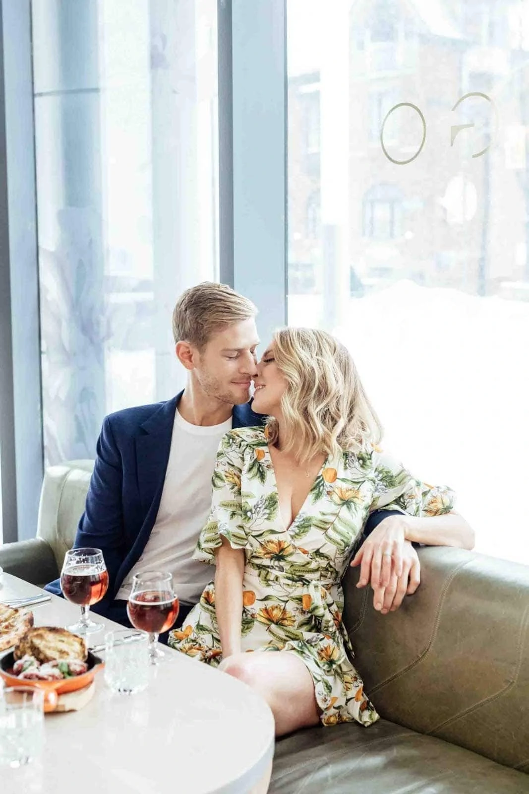 A modern and bright Restaurant Engagement Photo Shoot in downtown Toronto