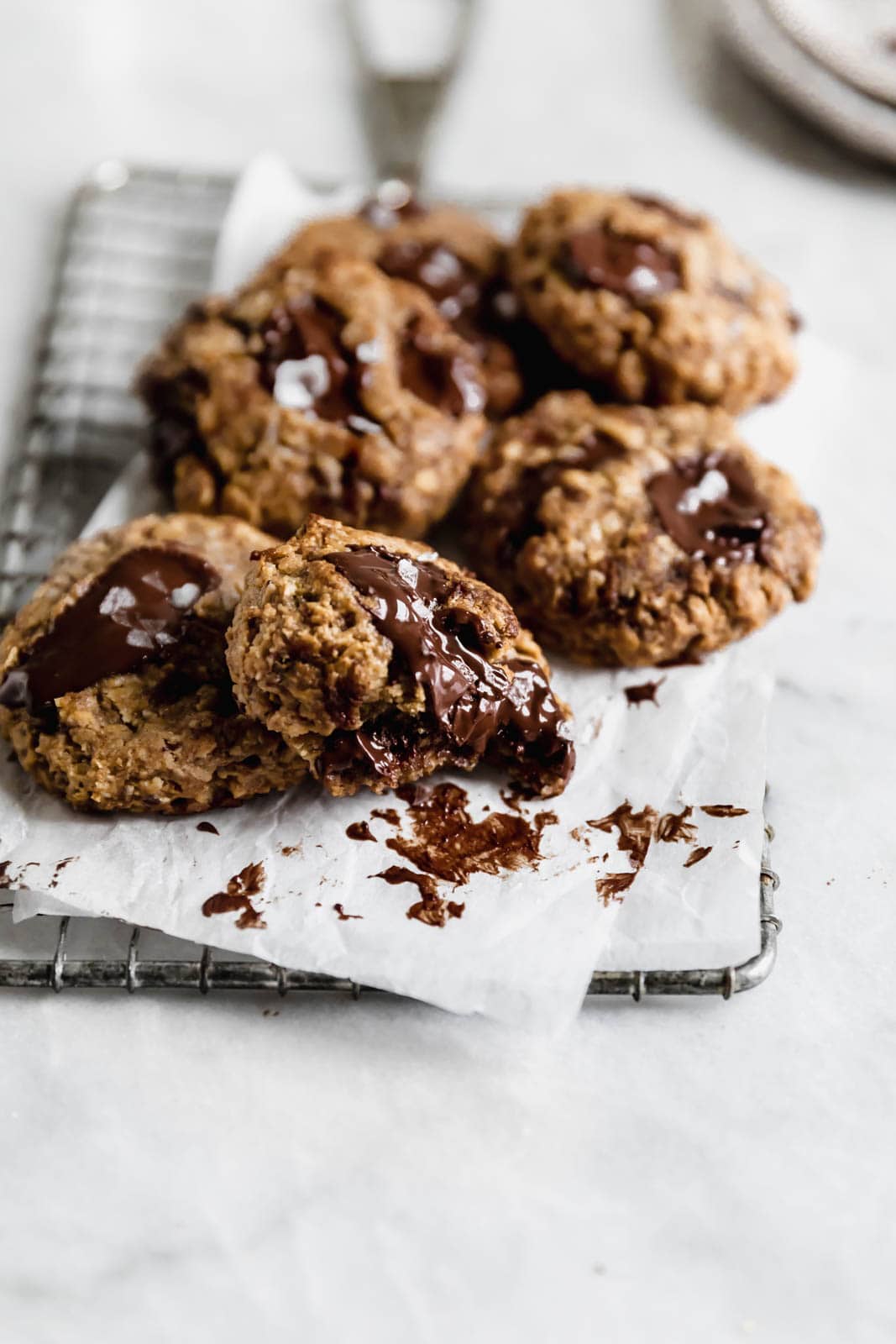 Yes these Tahini Oatmeal Chocolate Chunk Cookies are vegan, gluten free, and refined sugar free, but they sure as heck don't taste like health food. DROOL.