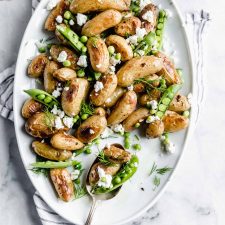 Roasted Fingerling Potatoes with Dill, Goat Cheese, and Peas