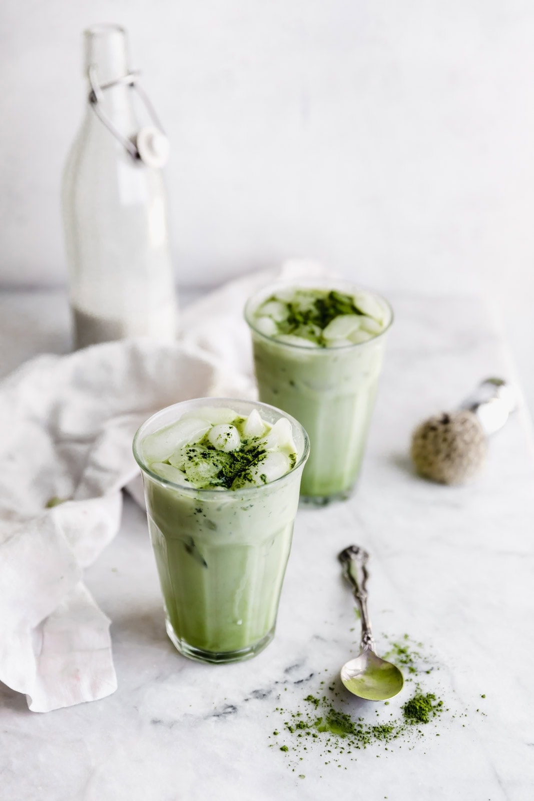 These insta-worthy White Chocolate Matcha Iced Lattes are the perfect afternoon pick-me-up. Power through the rest of the day with this sweet, green, caffeinated treat.