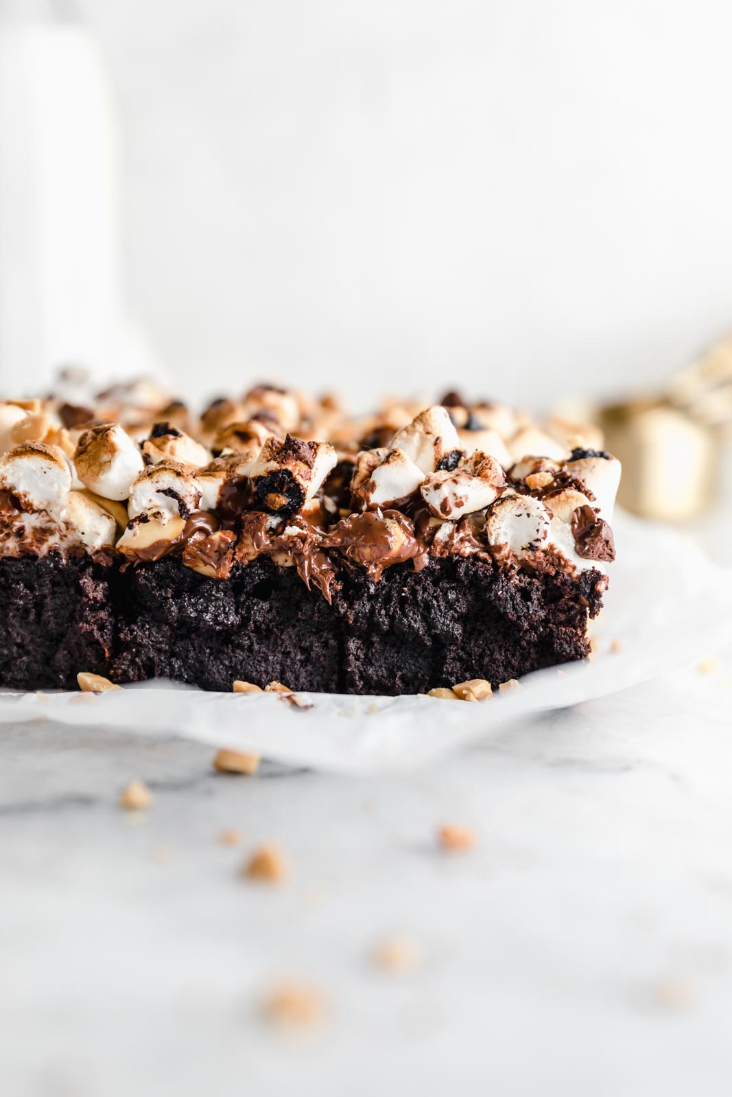 fudgy brownies with marshmallows and peanuts