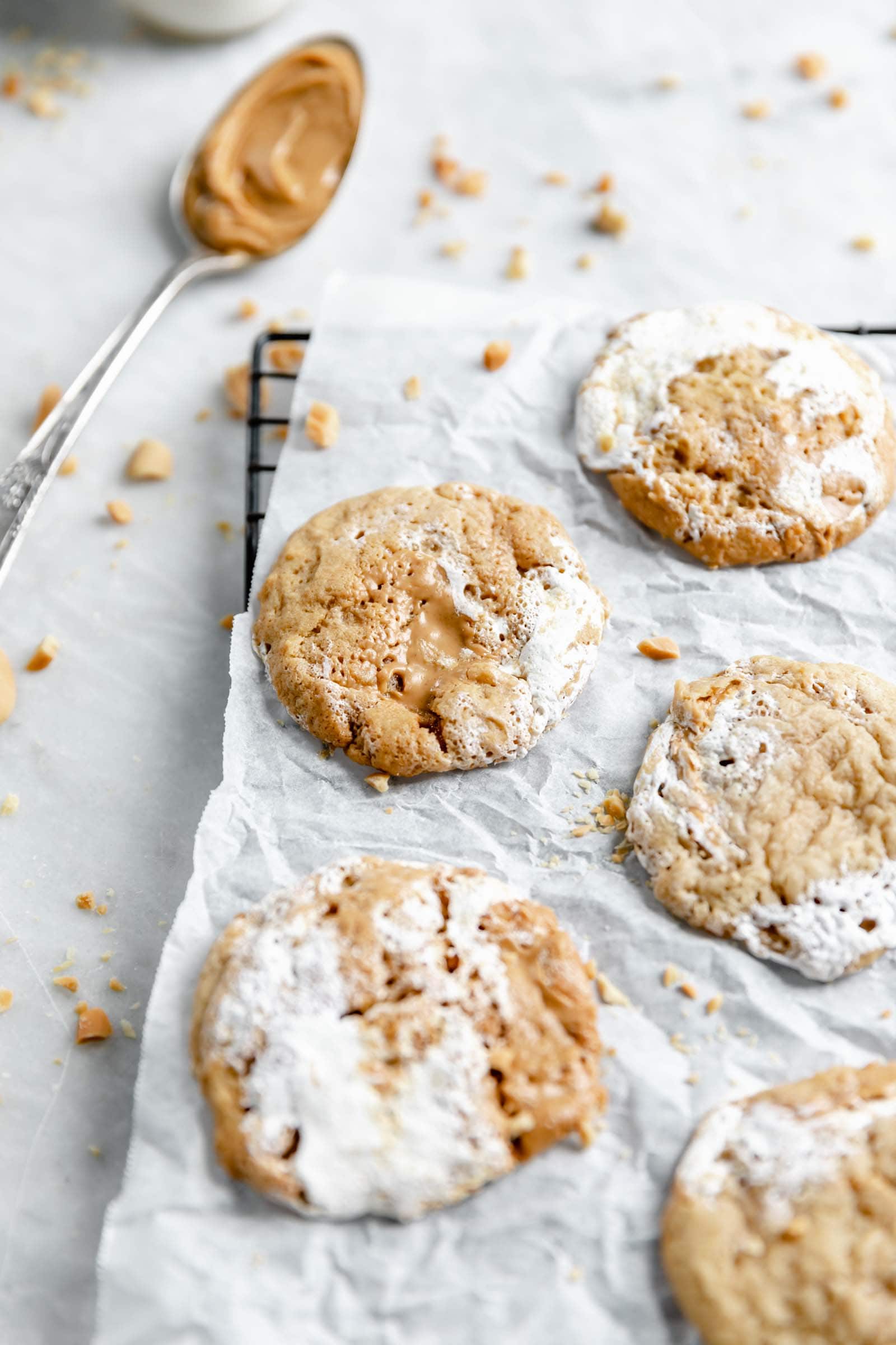 peanut butter and fluff cookies with a spoonful of peanut butter