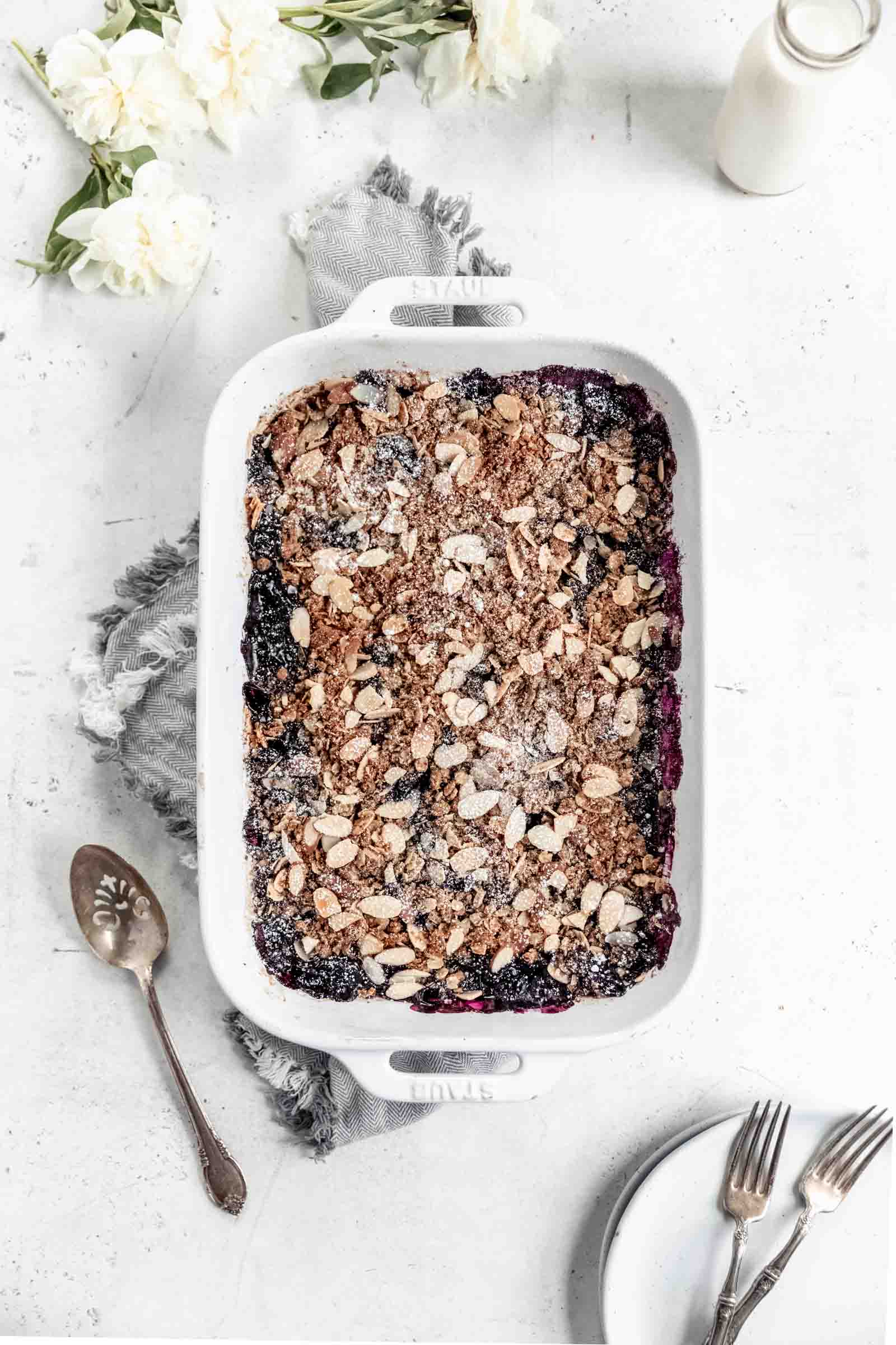 healthy vegan blueberry crisp. Easy and perfect for summer!