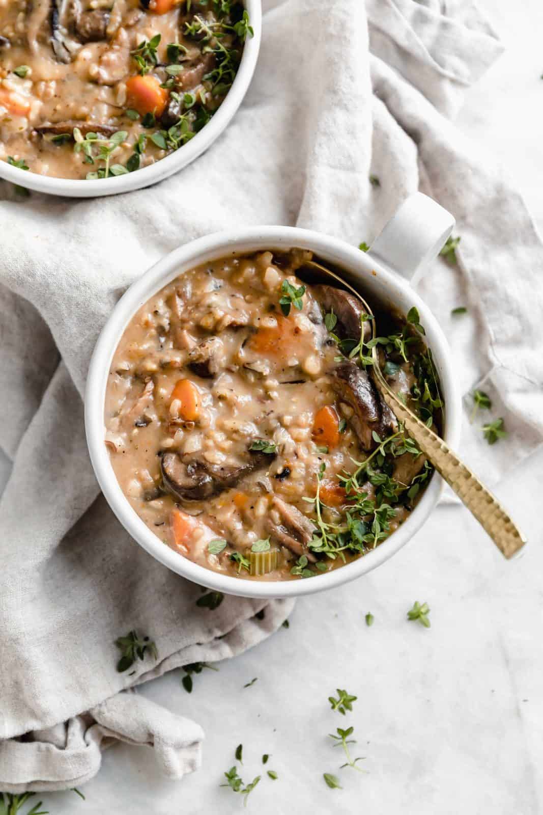 Instant Pot Mushroom Wild Rice Soup Recipe | Vegetarian Soup Recipe