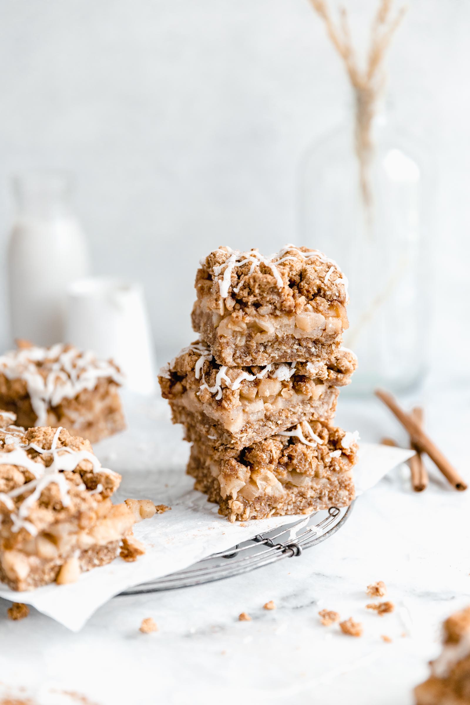 Stack of healthy apple crumble bars
