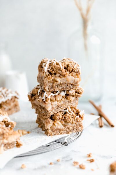 Stack of healthy apple crumble bars