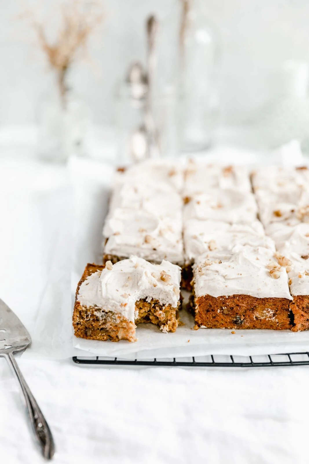 carrot sheet cake with thick cream cheese frosting
