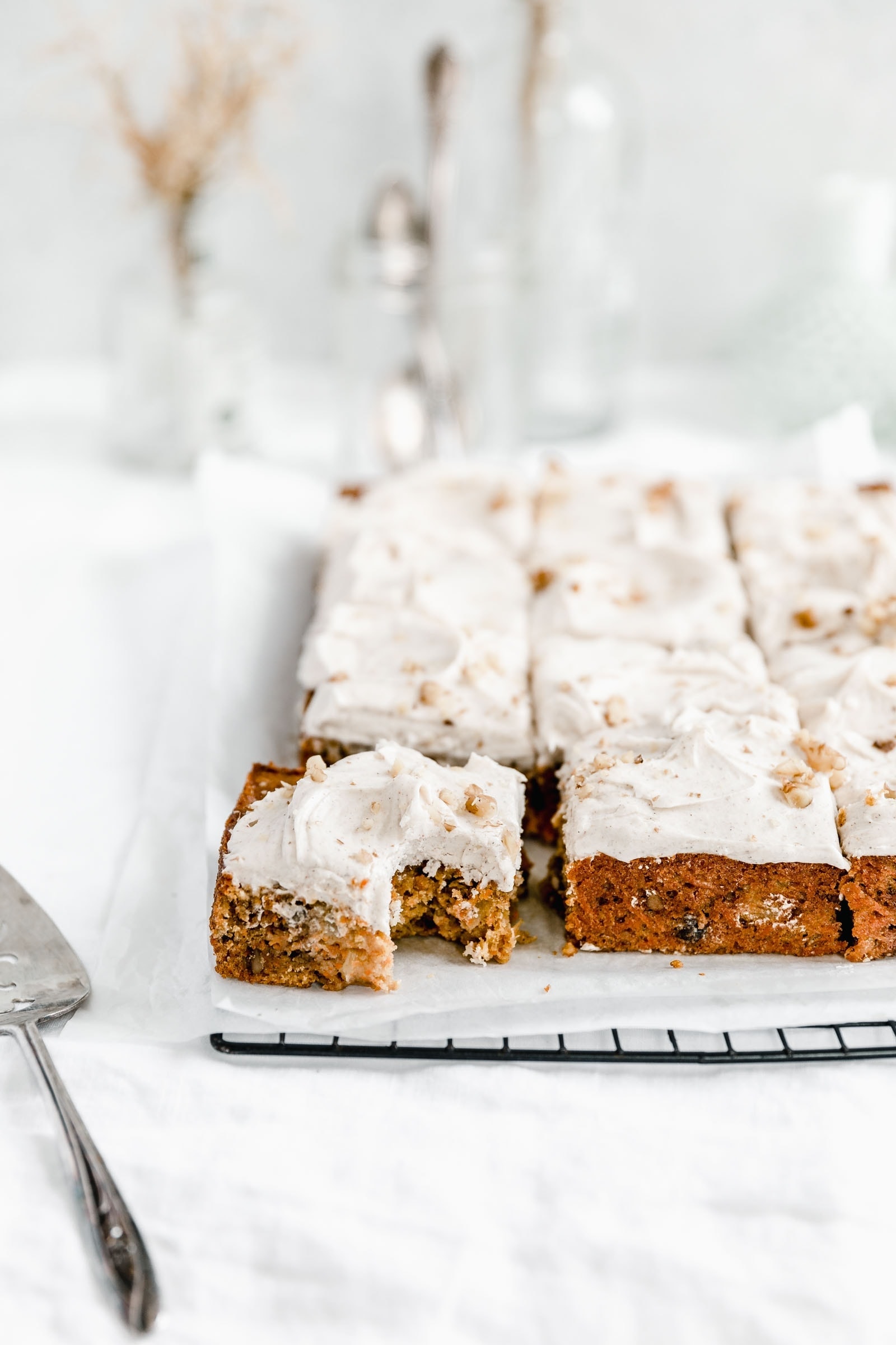 carrot sheet cake with thick cream cheese frosting