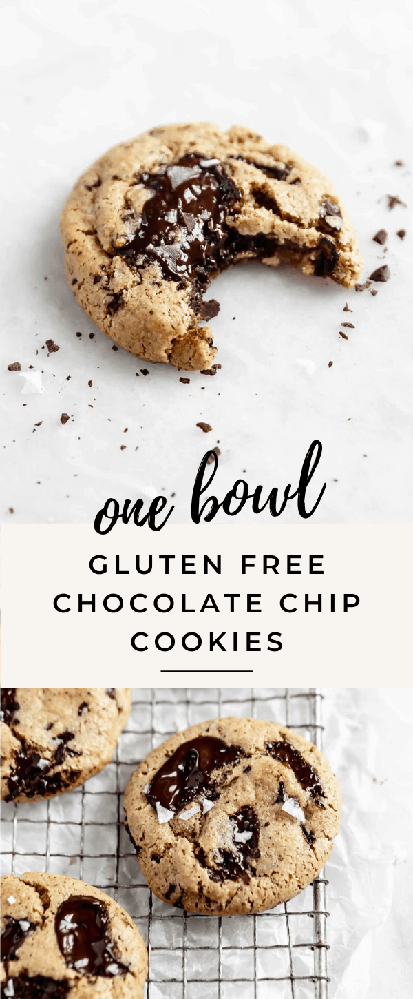 These 1 bowl, healthy gluten free chocolate chip cookies are chewy, chocolatey and delicious. Better yet they're made with grain free, gluten free, and made with no refined sugar!