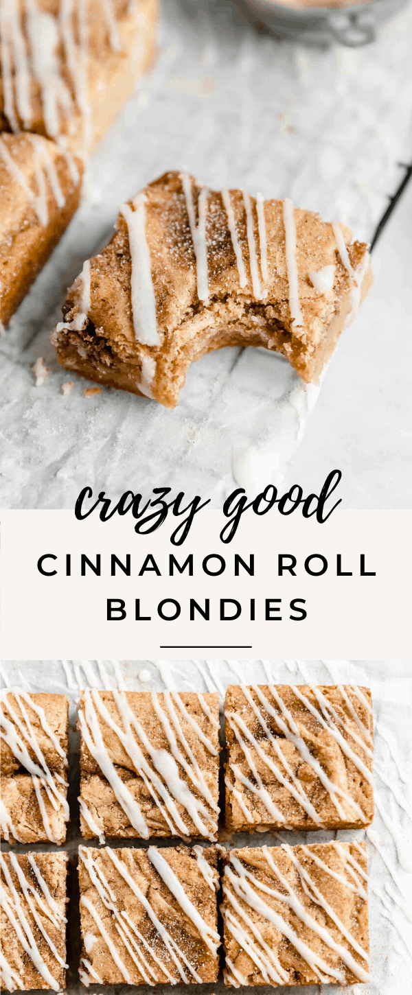 easy cinnamon roll blondies with cream cheese icing