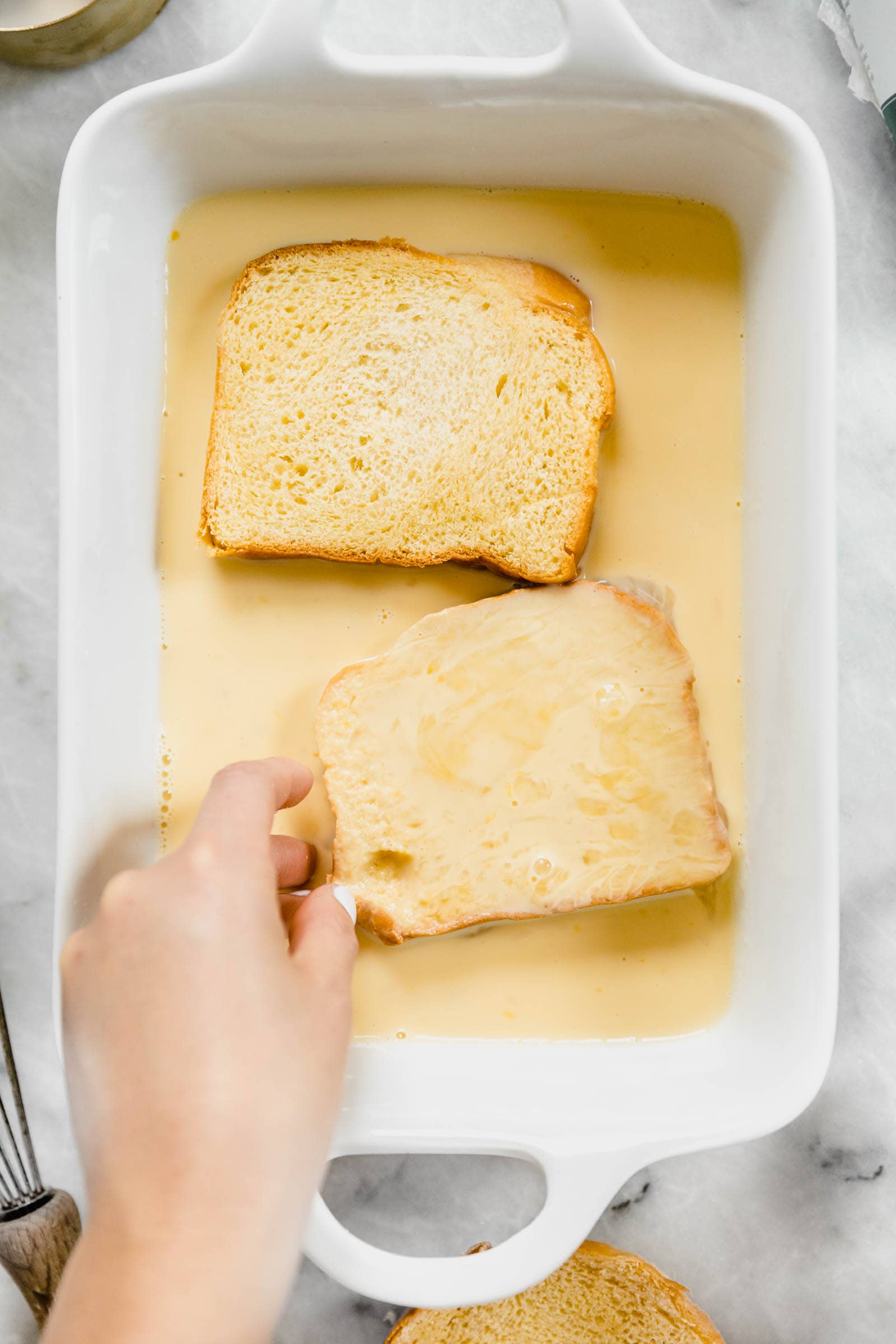 flip bread to ensure even soaking on both sides