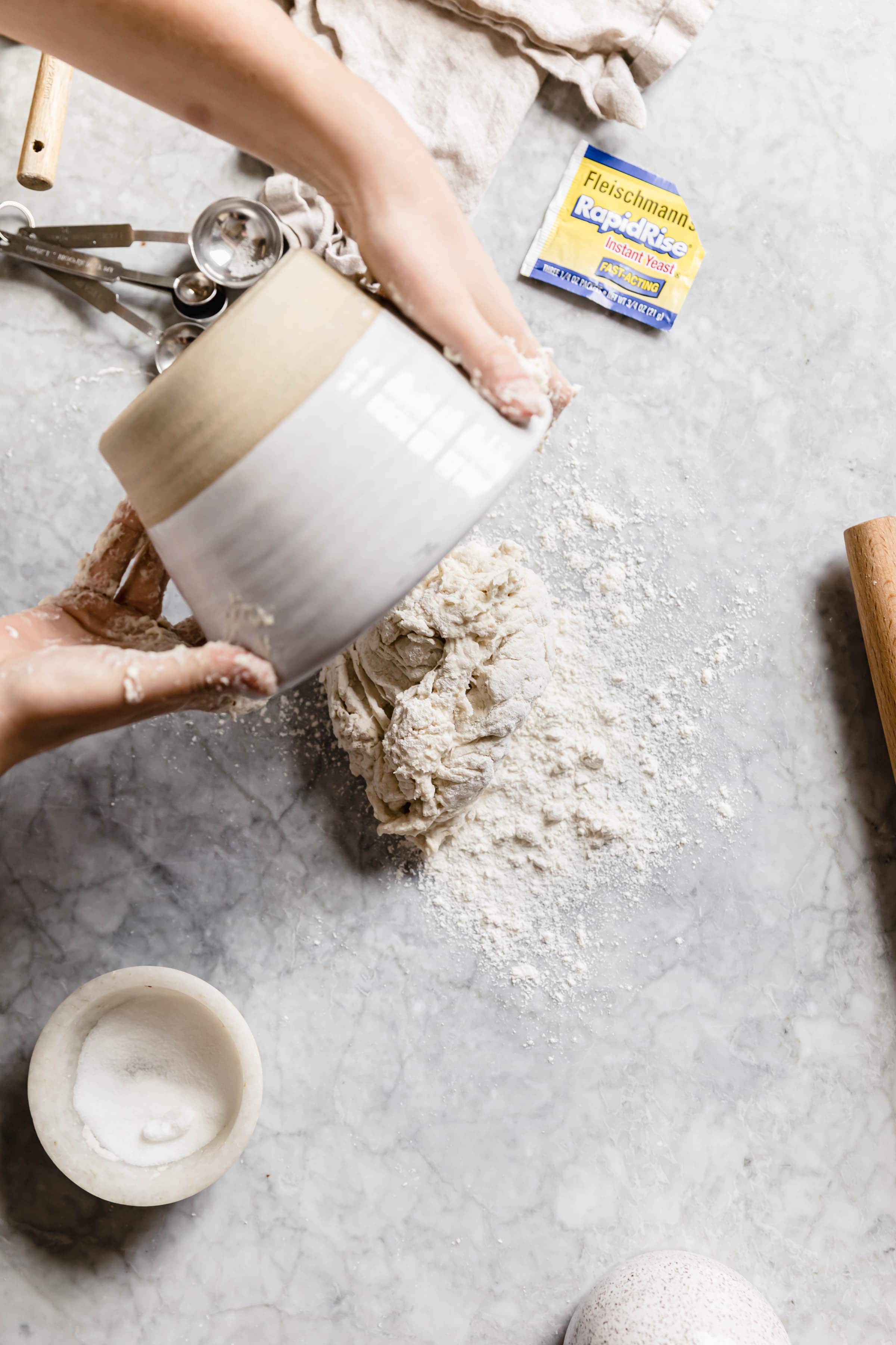 how to make homemade pizza dough turn out dough onto the counter