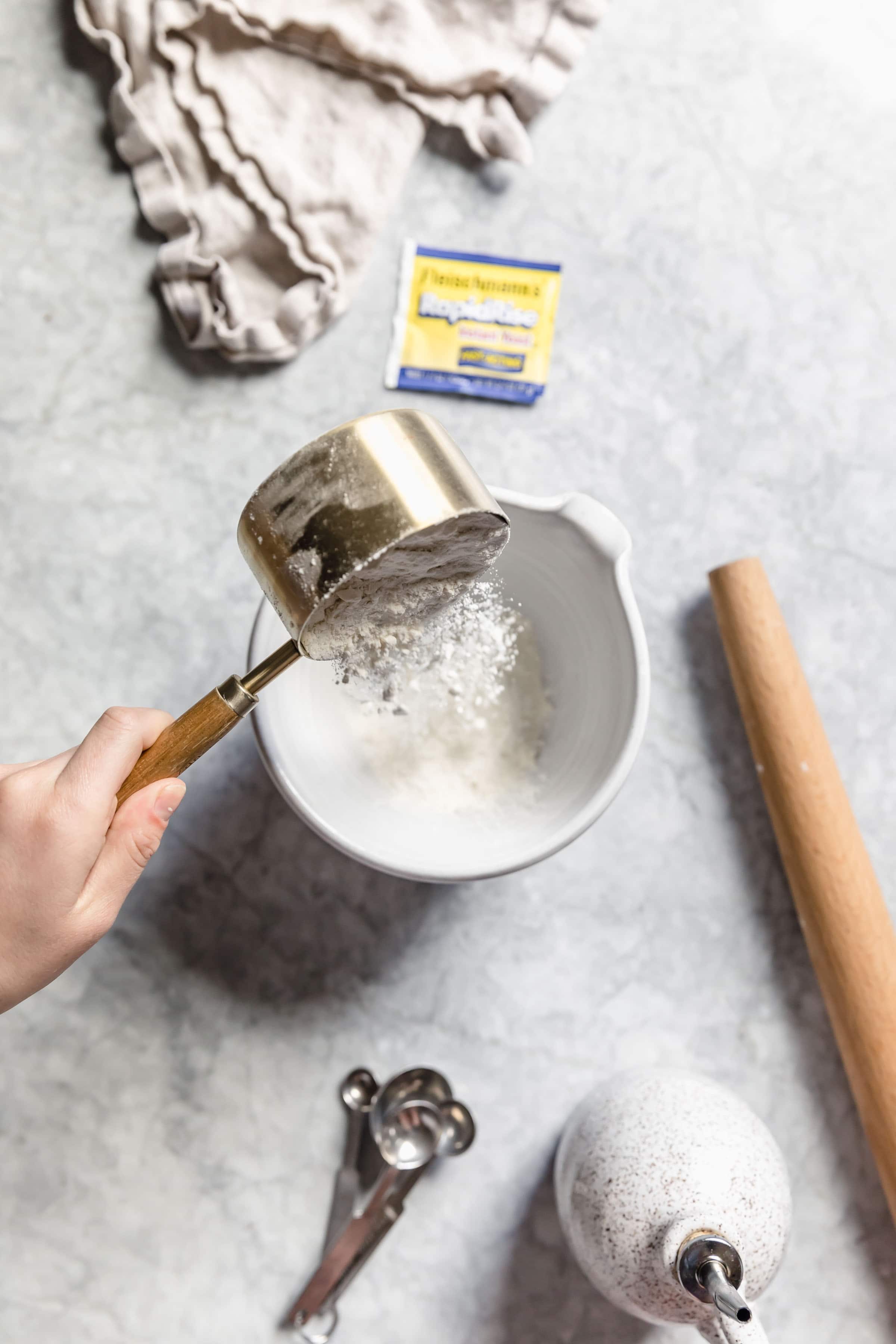 flour pouring into bowl