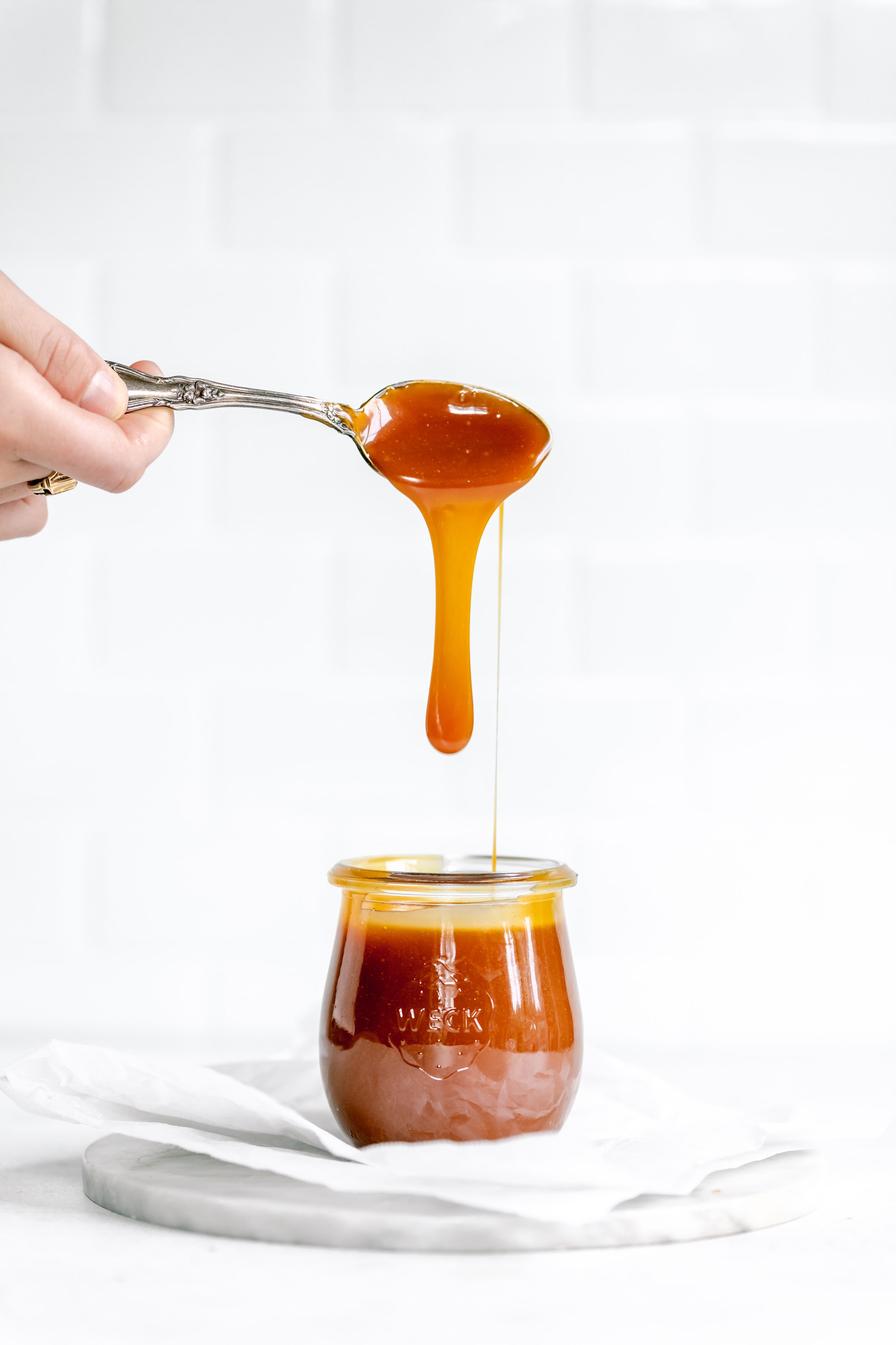easy homemade caramel in a glass jar