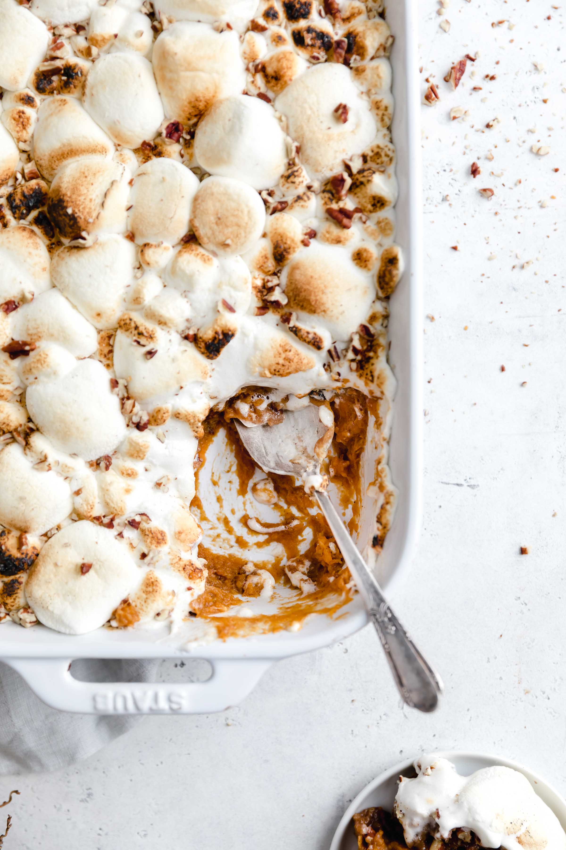 This loaded sweet potato casserole topped with a butter crumb topping AND marshmallows for the ultimate thanksgiving side dish!