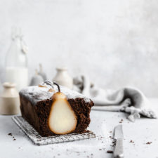 Poached Pear Gingerbread Loaf Cake