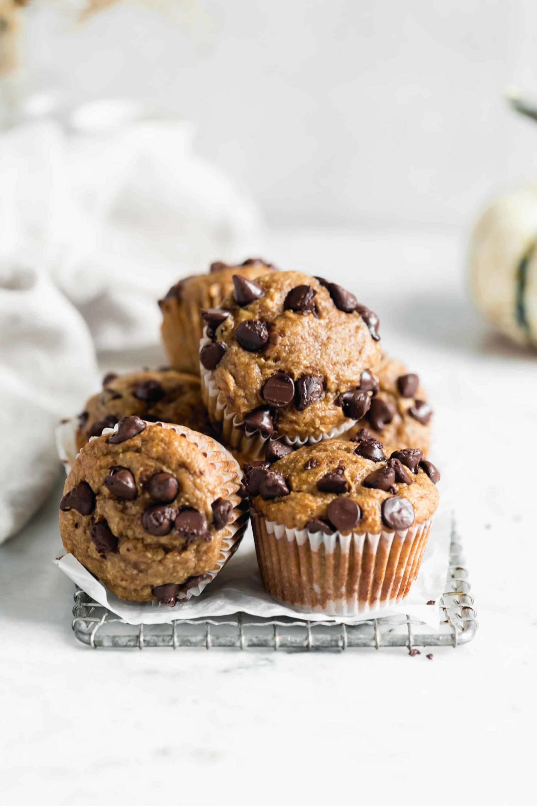 stack of healthy peanut butter banana muffins from the best recipes of 2019