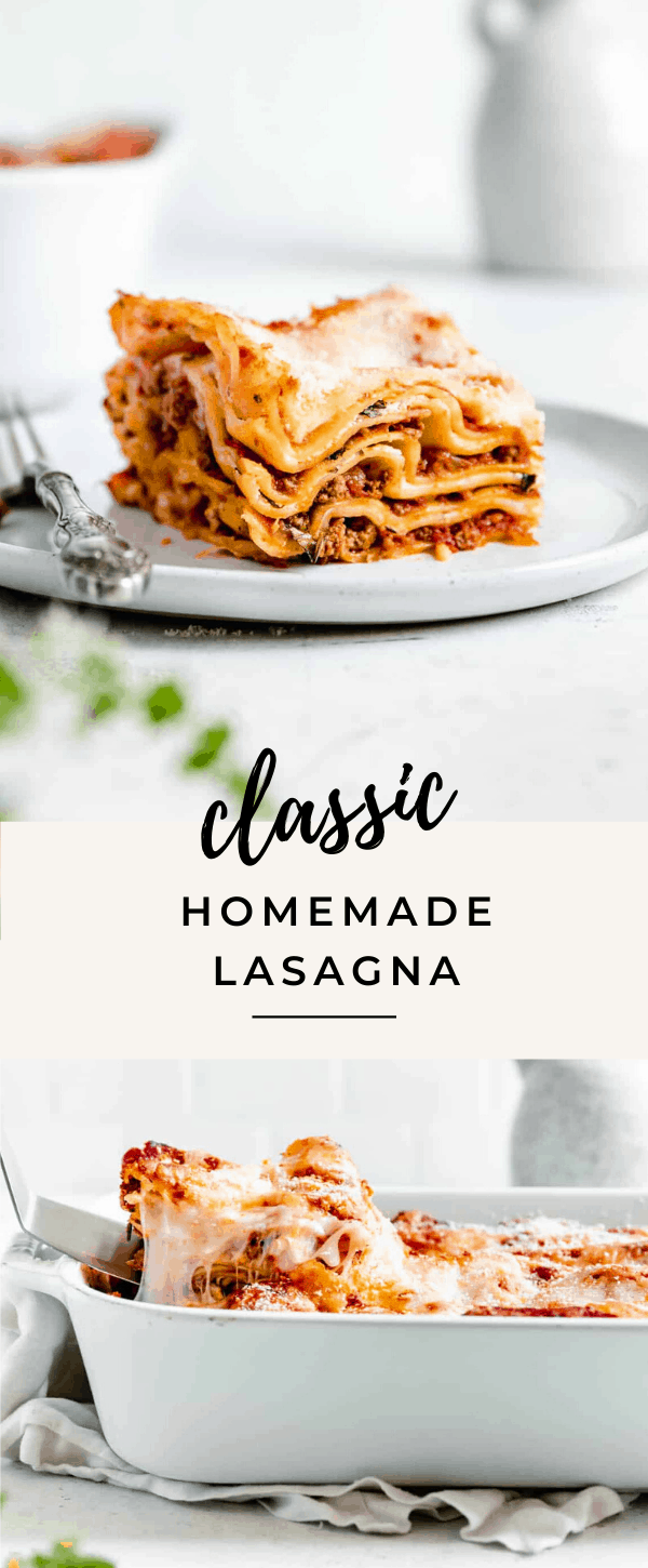 classic homemade lasagna made with easy oven ready noodles and a hearty meat sauce