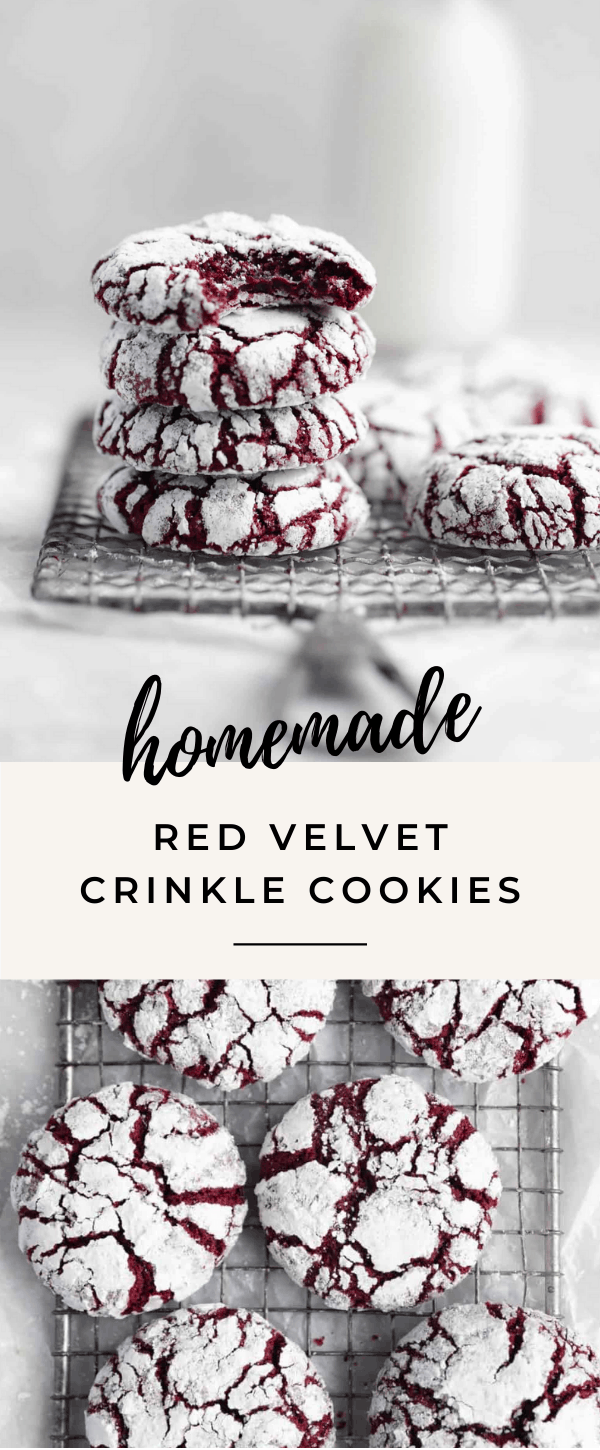 These fudgy red velvet crinkle cookies are the perfect festive addition to your holiday cookie baking!