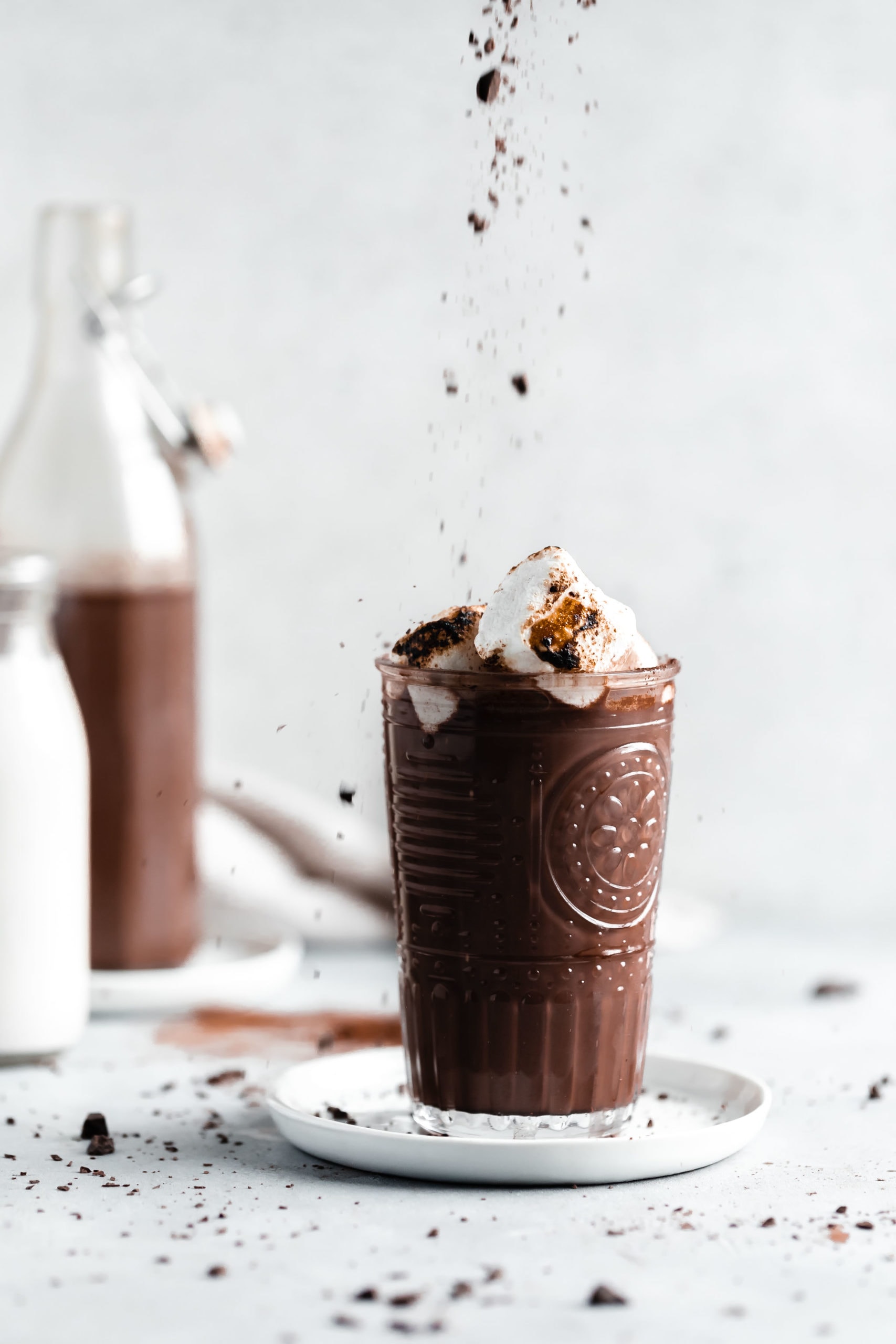 single serving hot chocolate with chocolate shavings