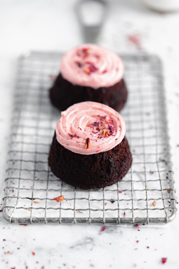 gluten free mini chocolate cake for two with strawberry buttercream