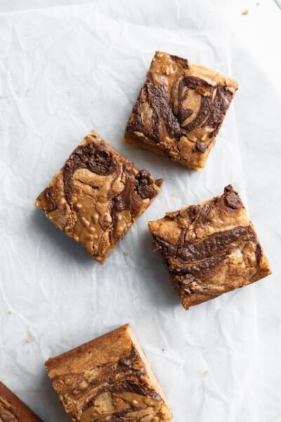 nutella peanut butter blondies cut into squares