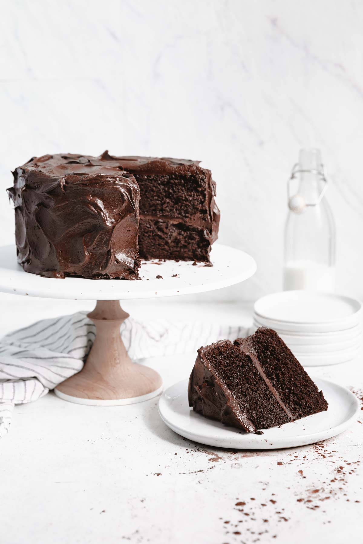 chocolate cake on a cake stand