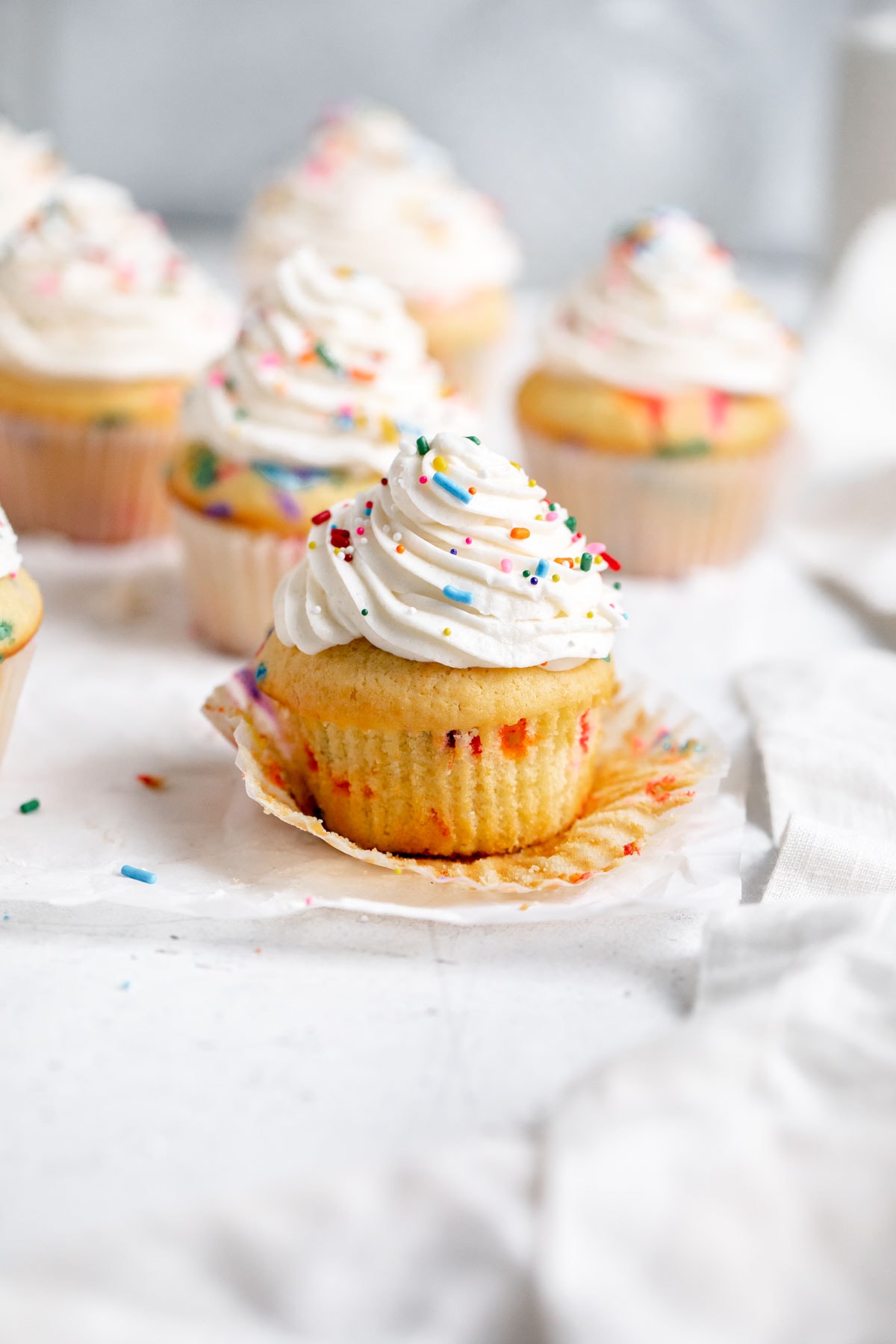 homemad funetti cupcakes with fluffy vanilla buttercream