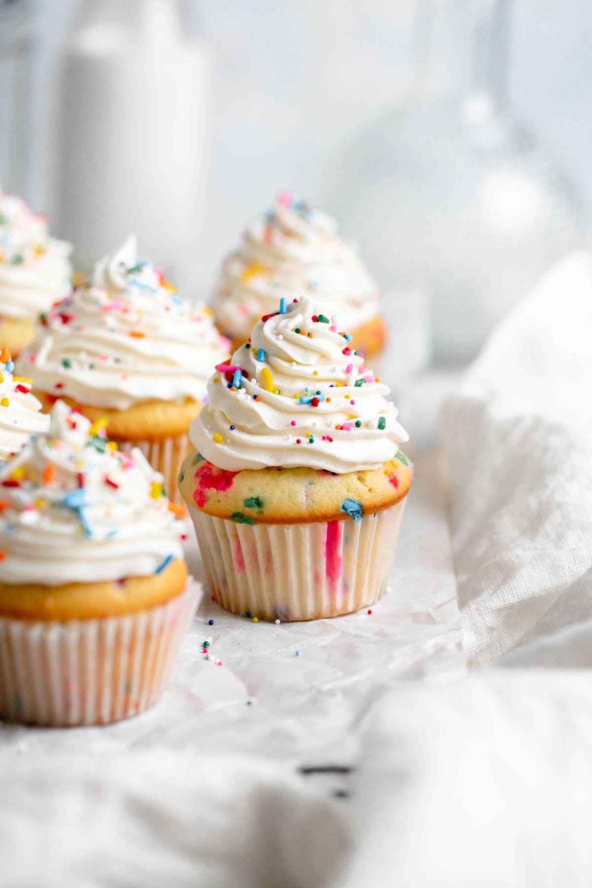 homemade funfetti cupcakes with vanilla frosting