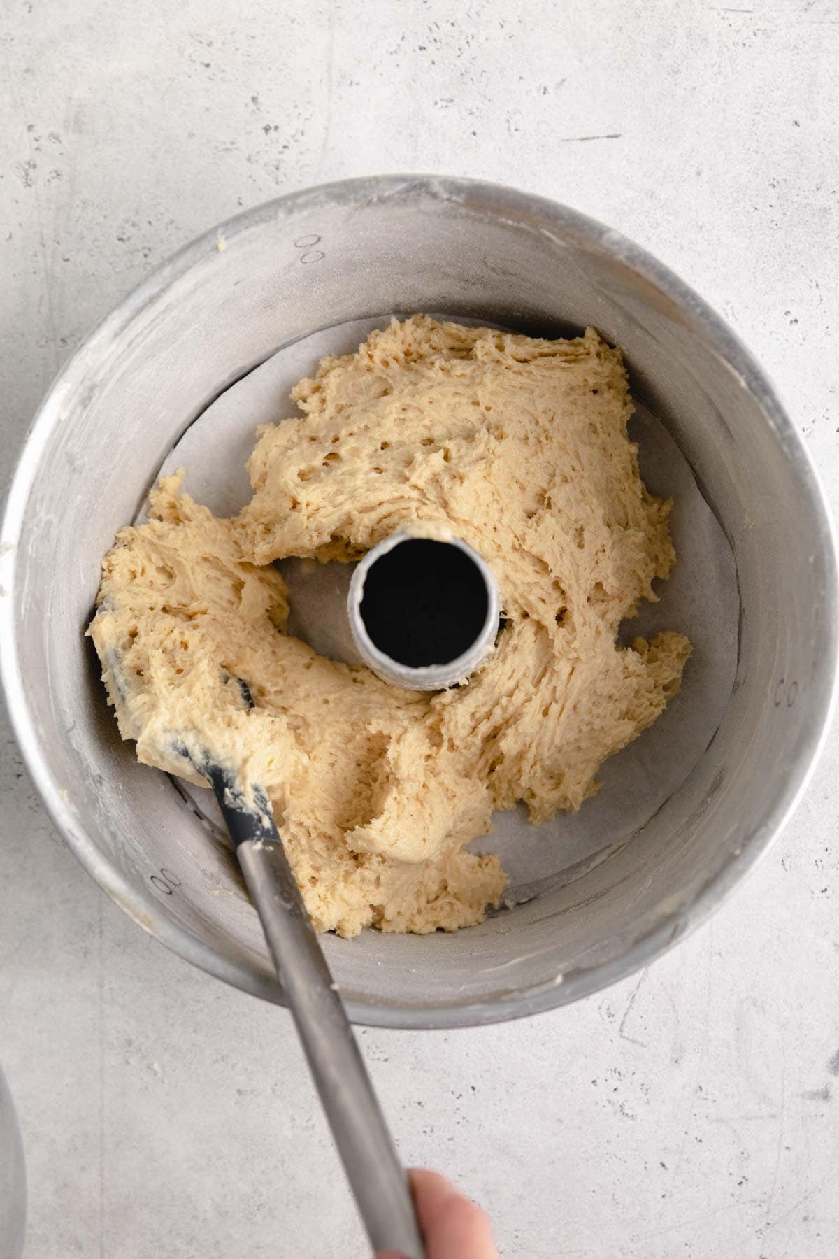 coffee cake batter in a pan