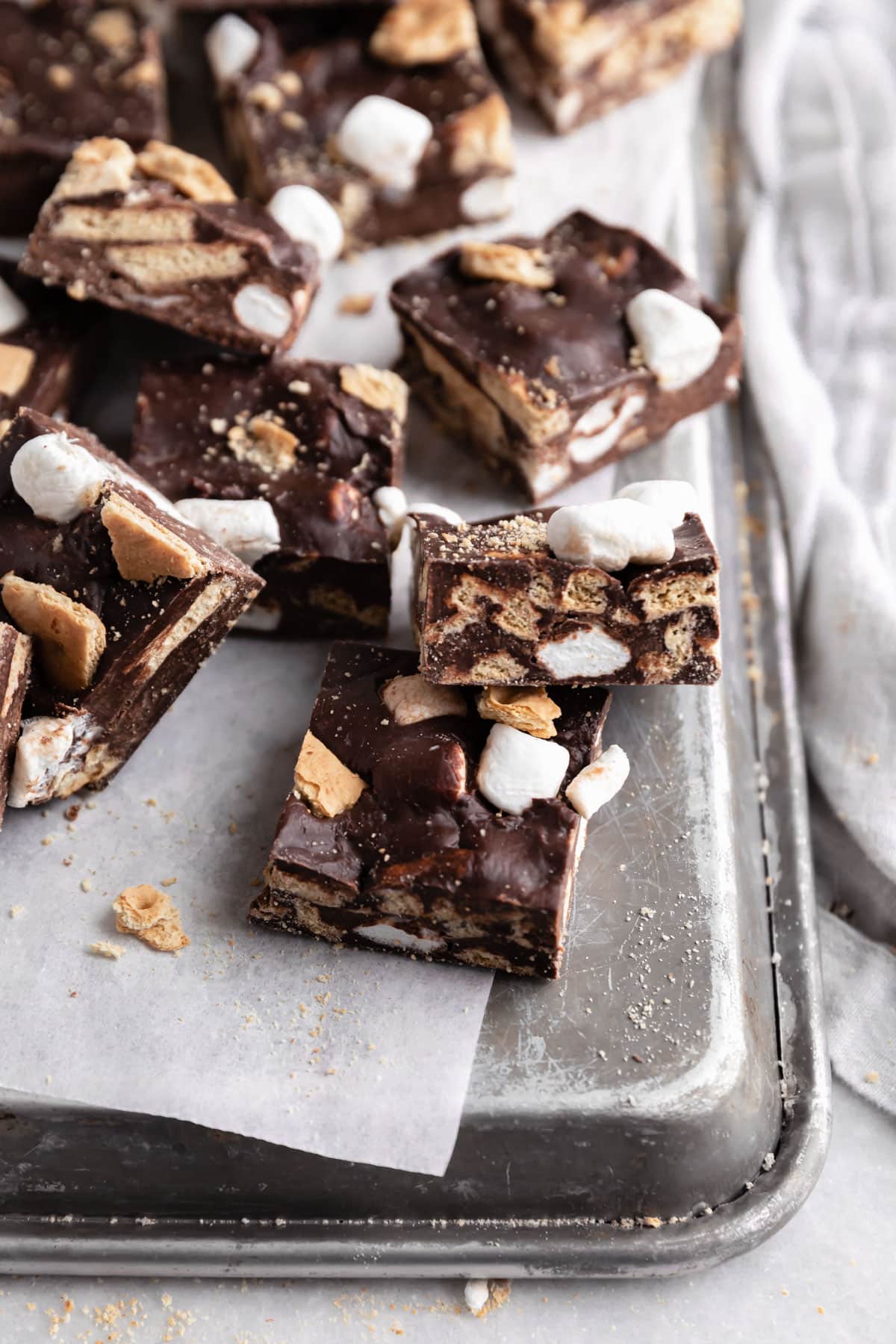 s'mores fudge on a baking sheet