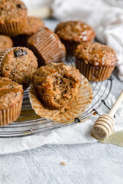 tender morning glory muffins with a bite taken out