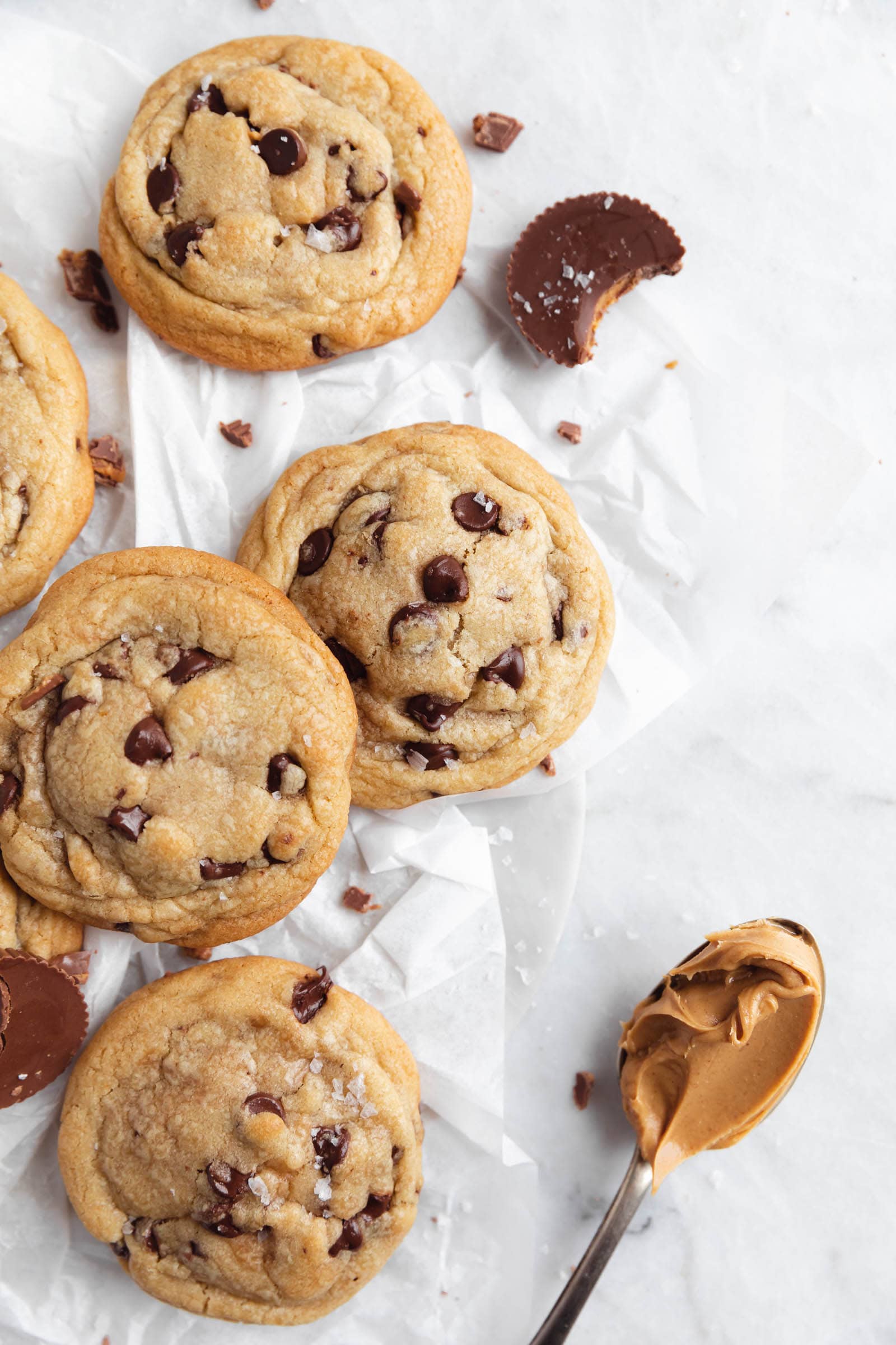 peanut butter cup stuffed chocolate chip cookies
