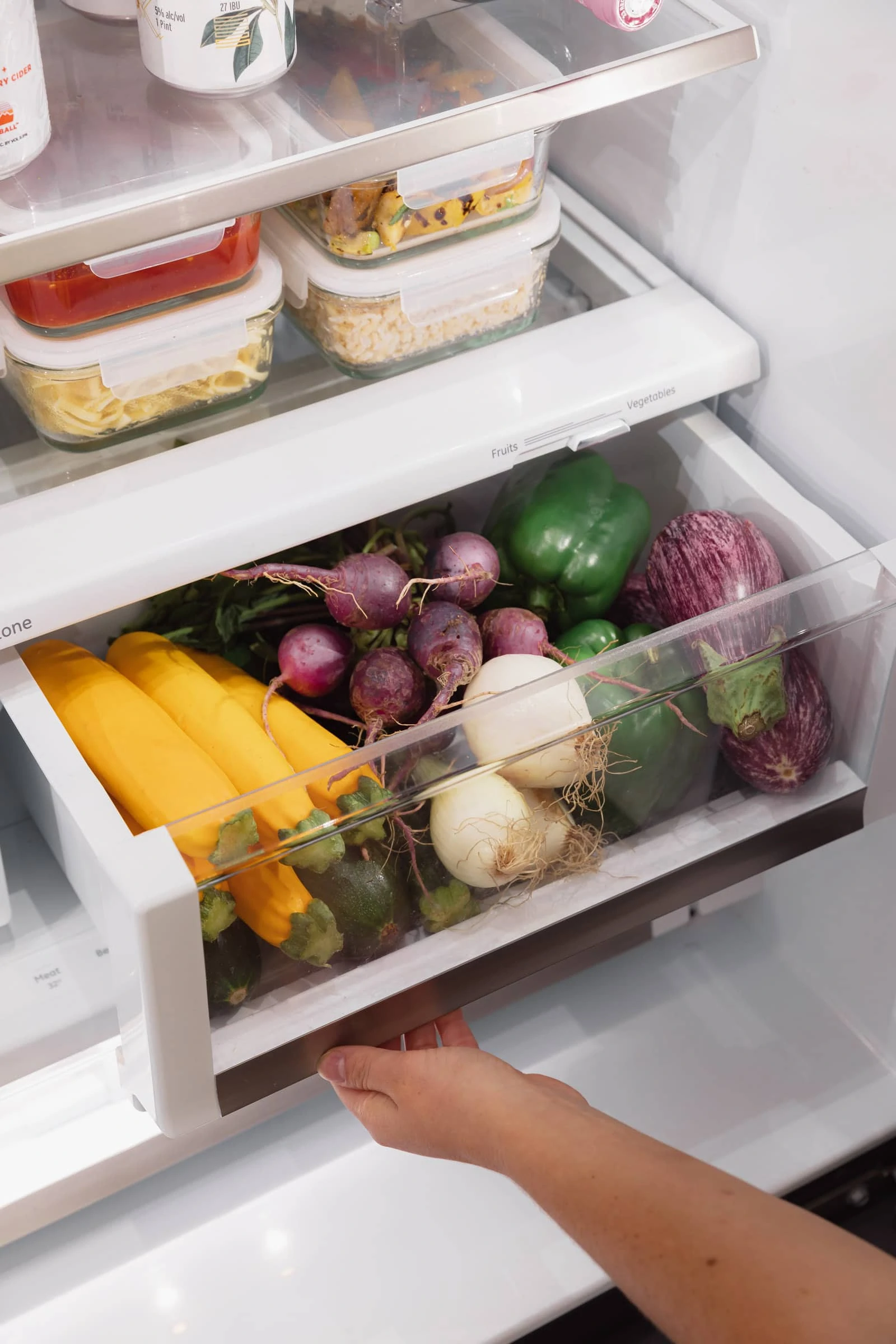 organized fridge crisper drawer