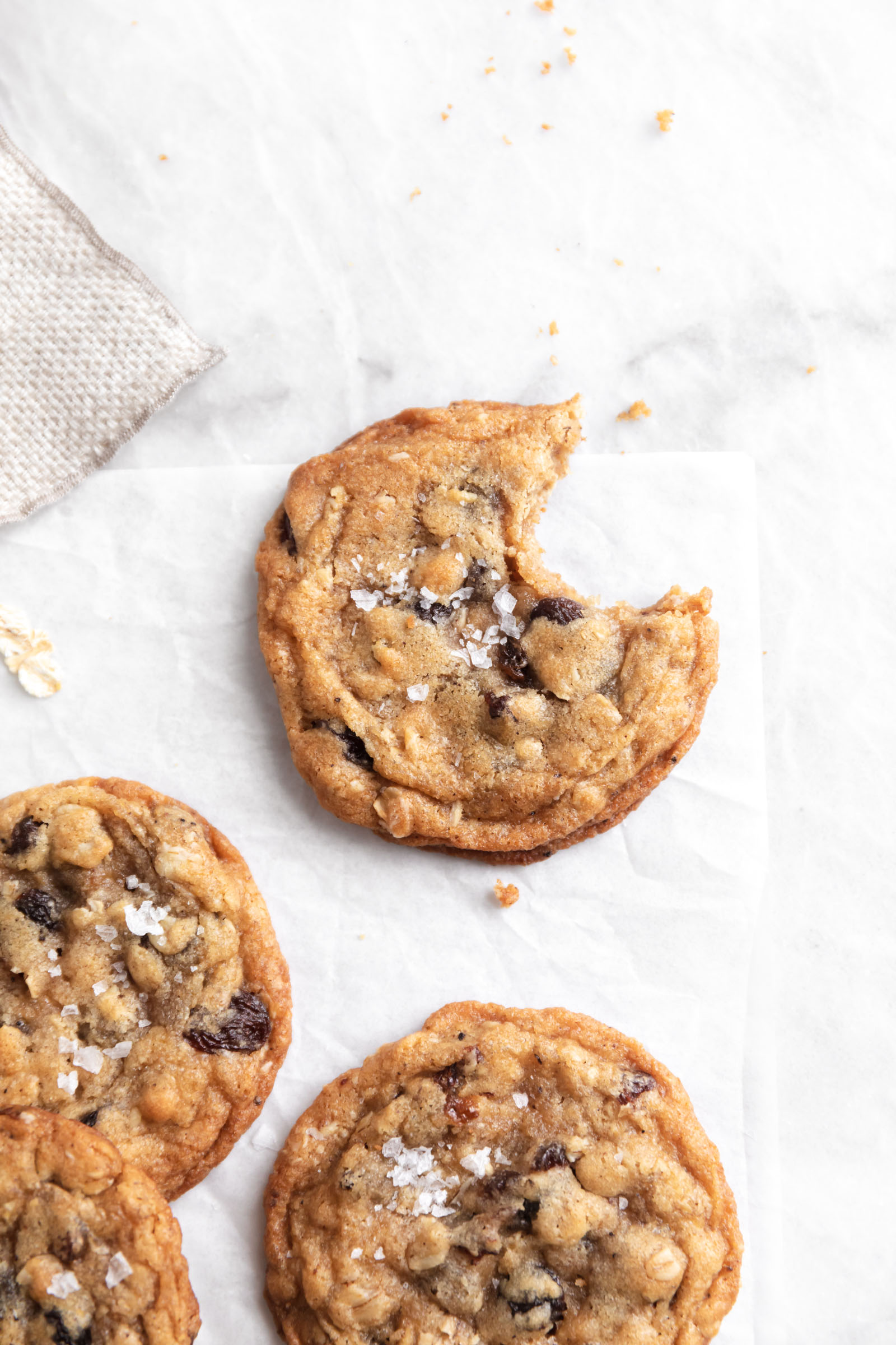 brown butter oatmeal raisin cookie with a bite taken out