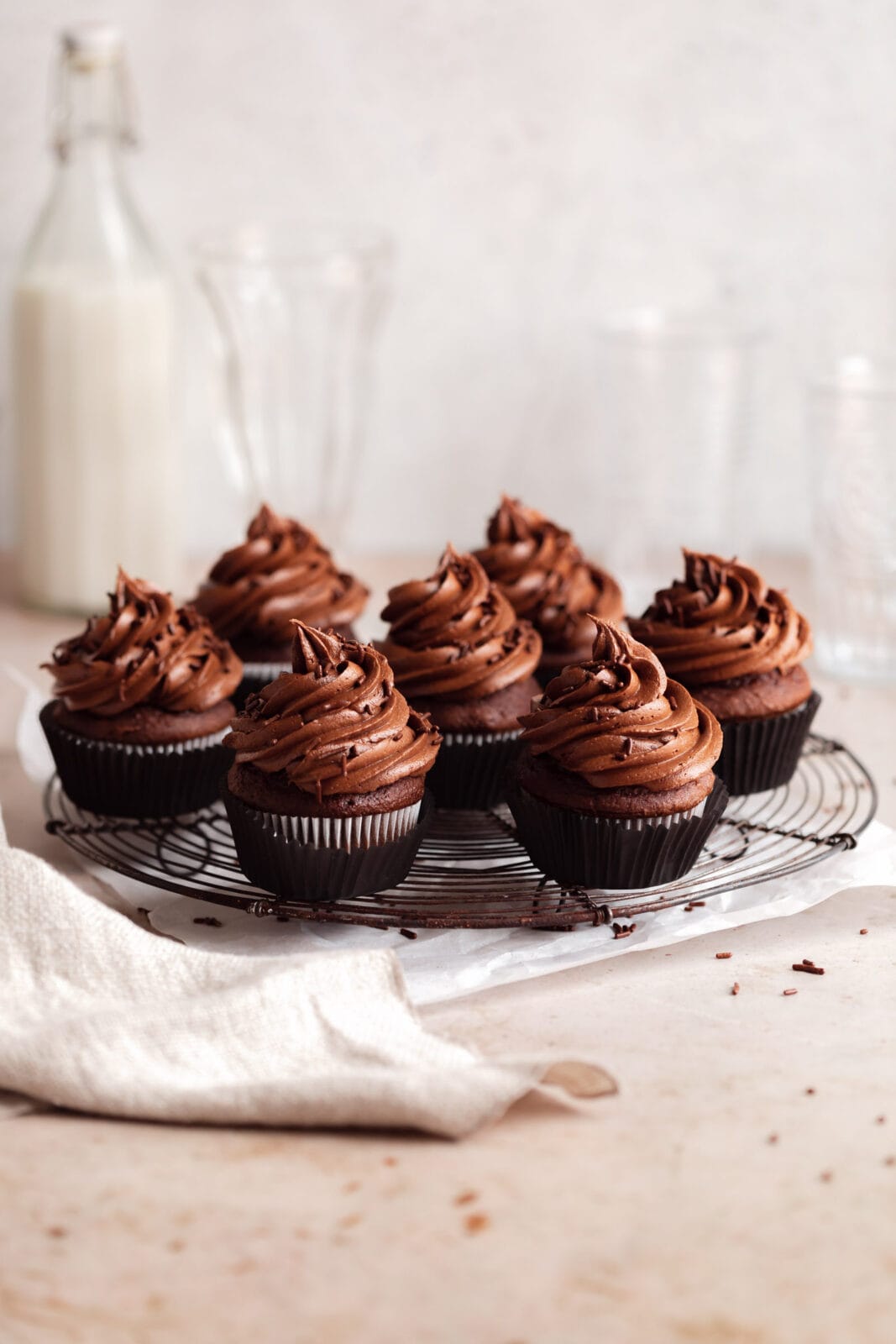 chocolate cupcakes on a cooling rack