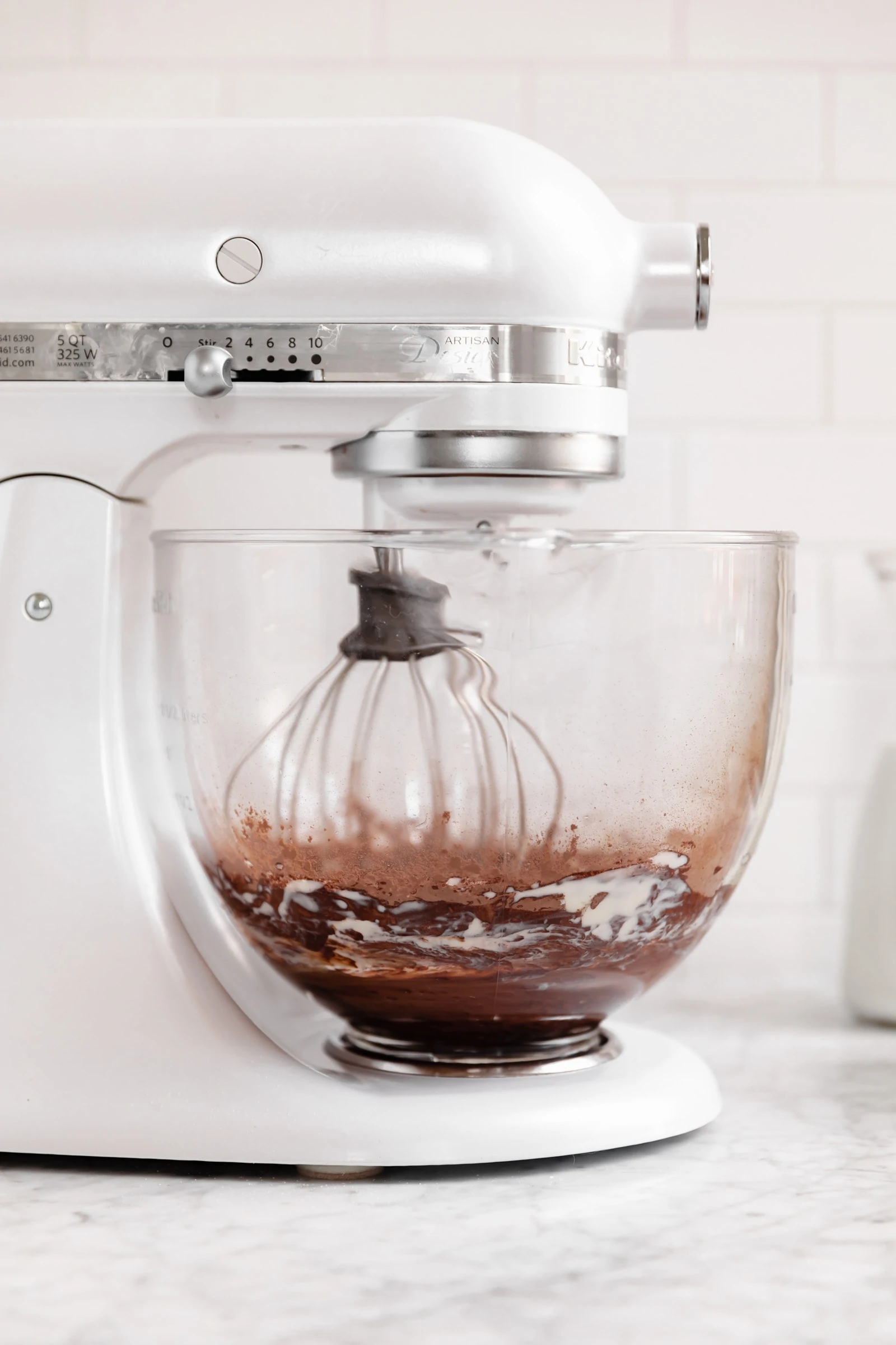 chocolate frosting in a kitchenaid mixer