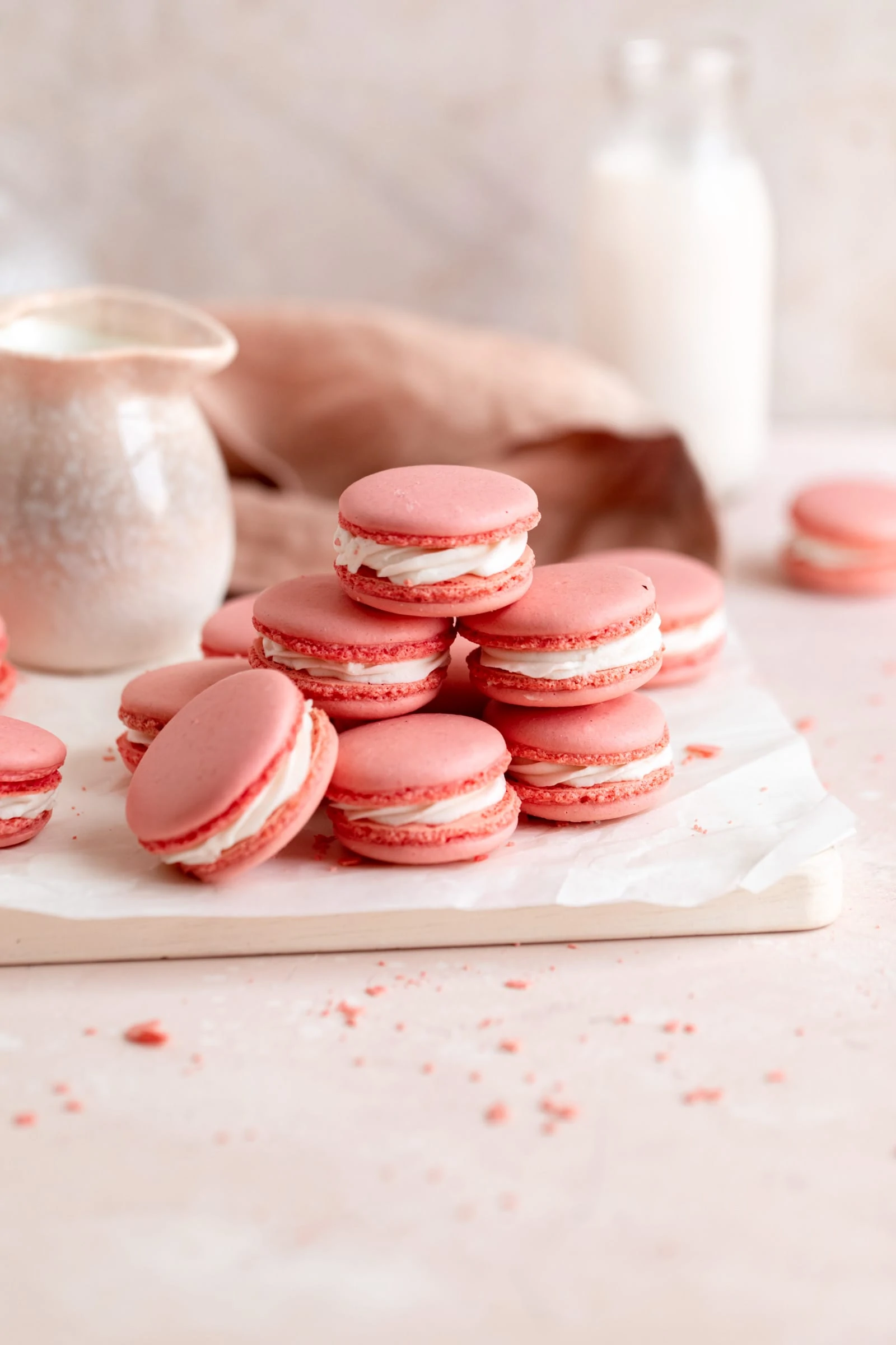 pink macarons in a stack