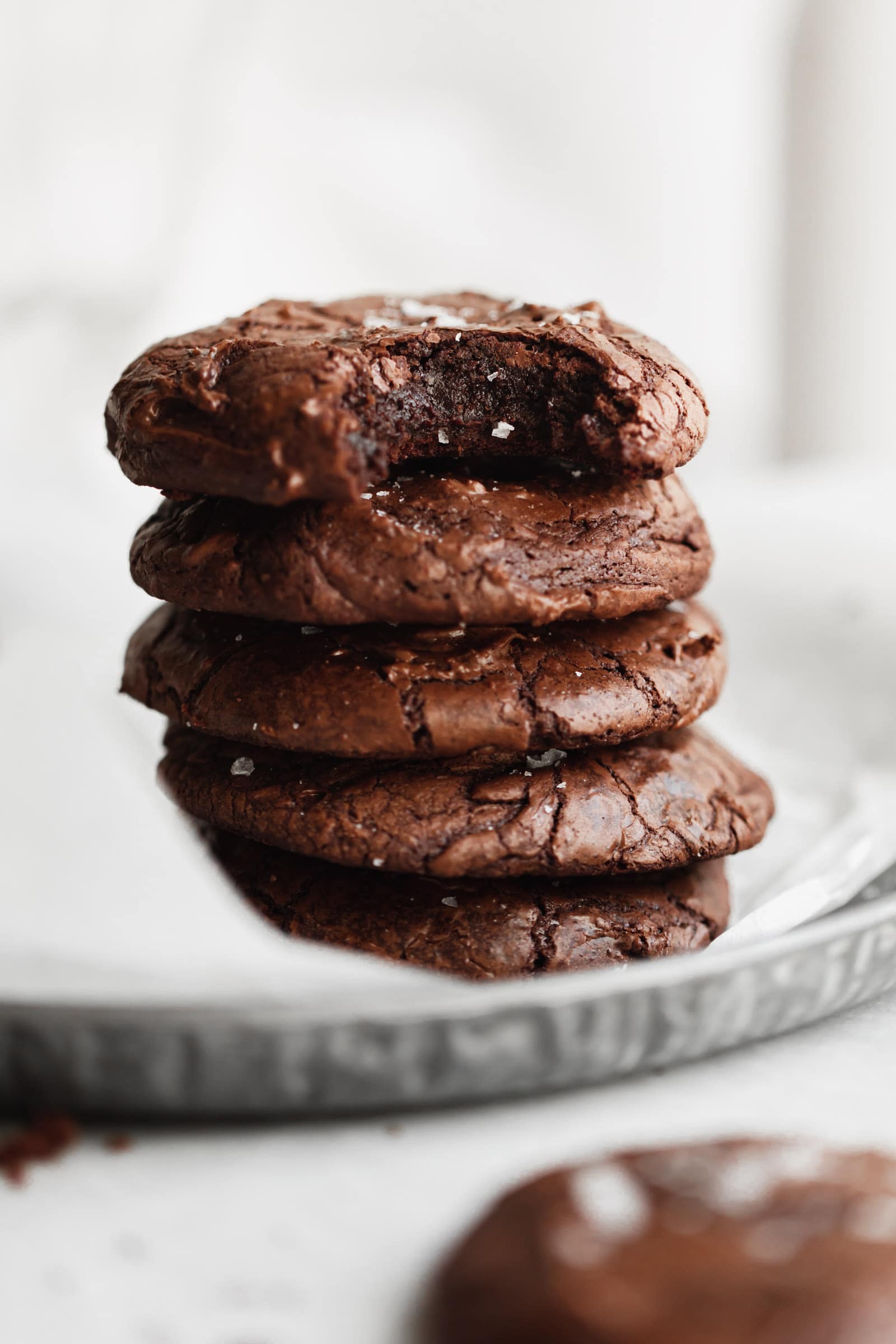 stack of fudgy chocolate brownie cookies