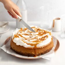 Pumpkin Cheesecake with Whipped Cream and Salted Caramel