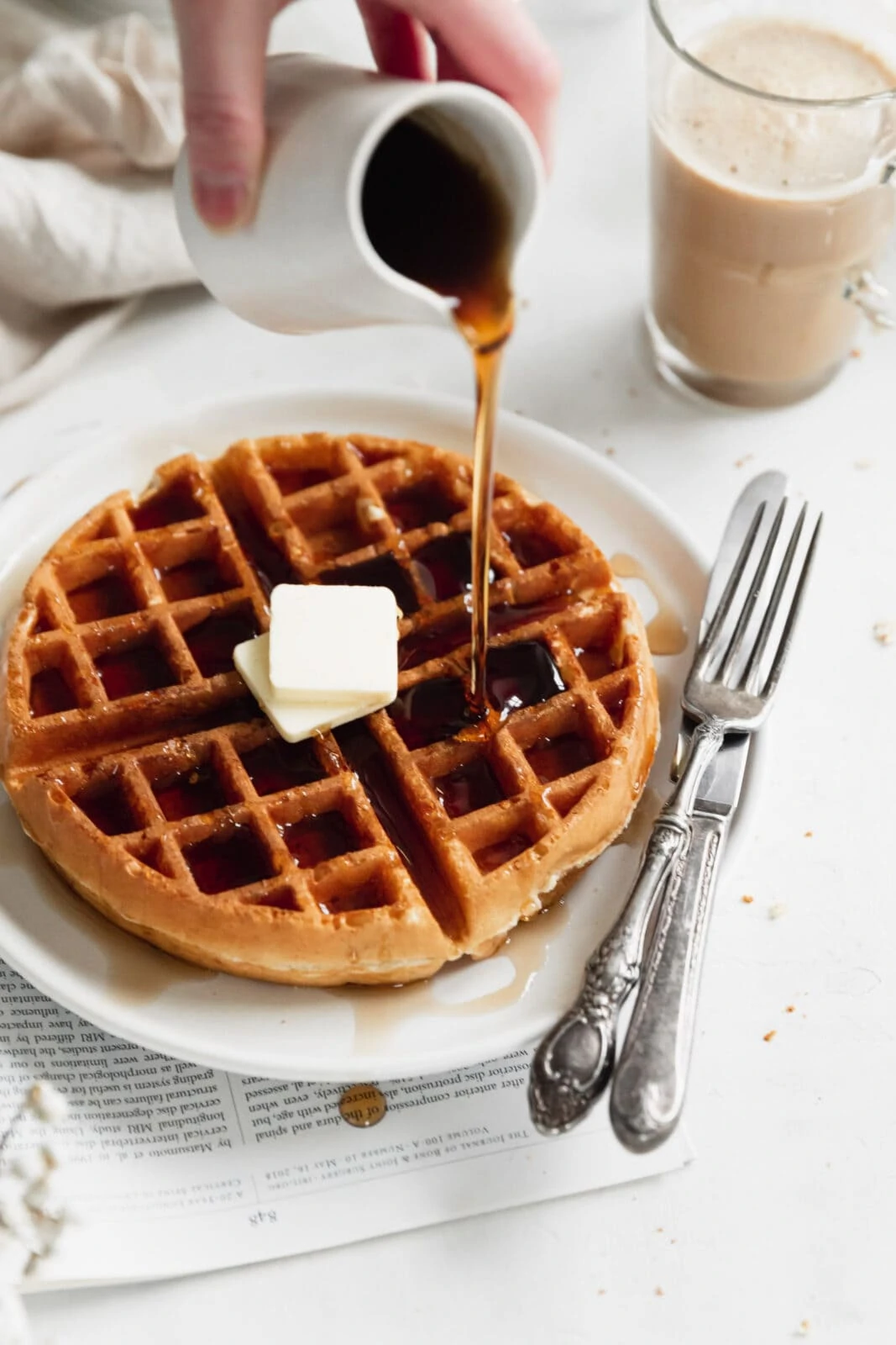 fluffy belgian waffles with syrup