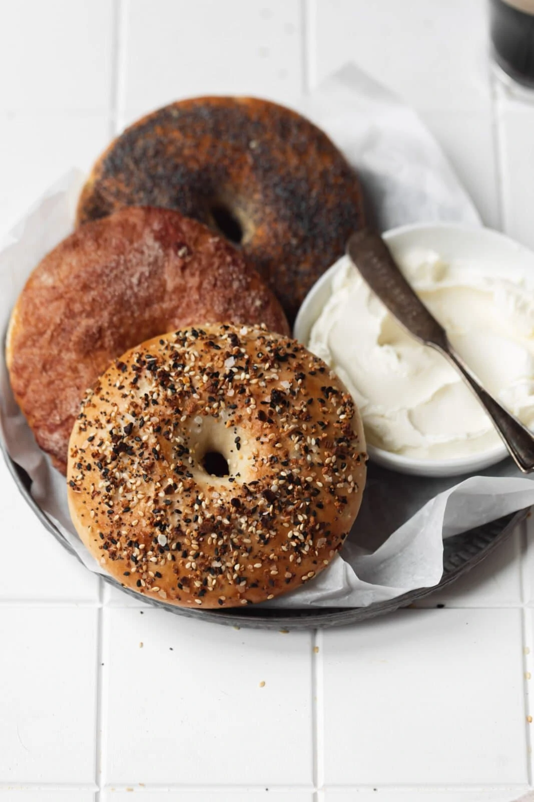 homemade bagels with cream cheese