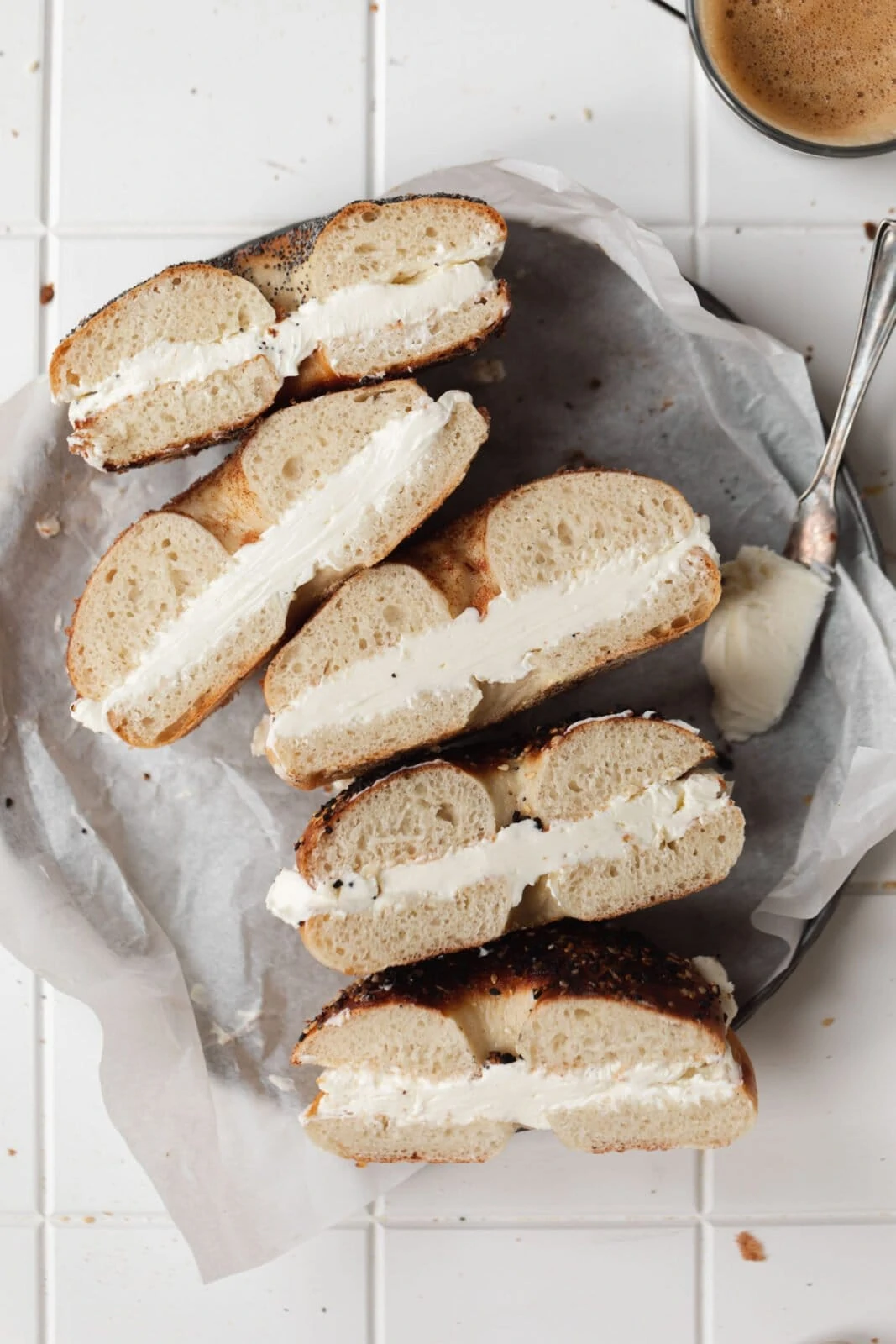 homemade bagels with cream cheese