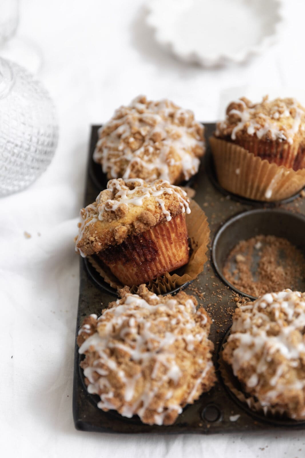 coffee cake muffins in a muffin tray
