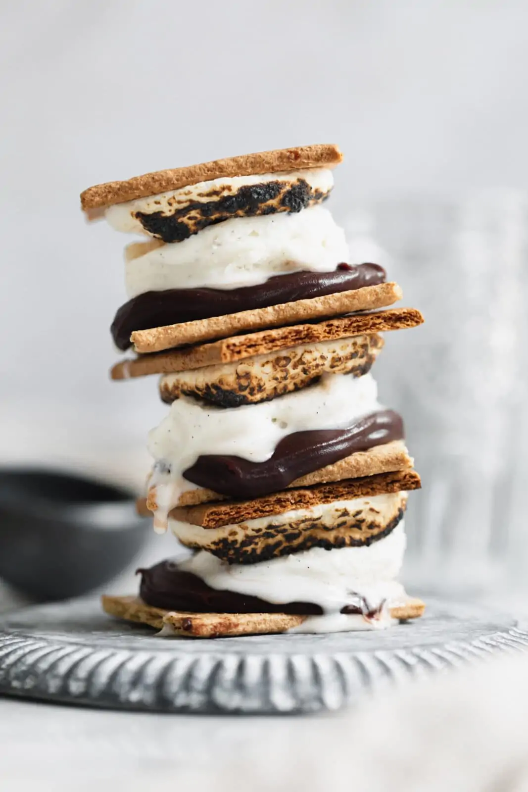 smores ice cream sandwiches in a stack