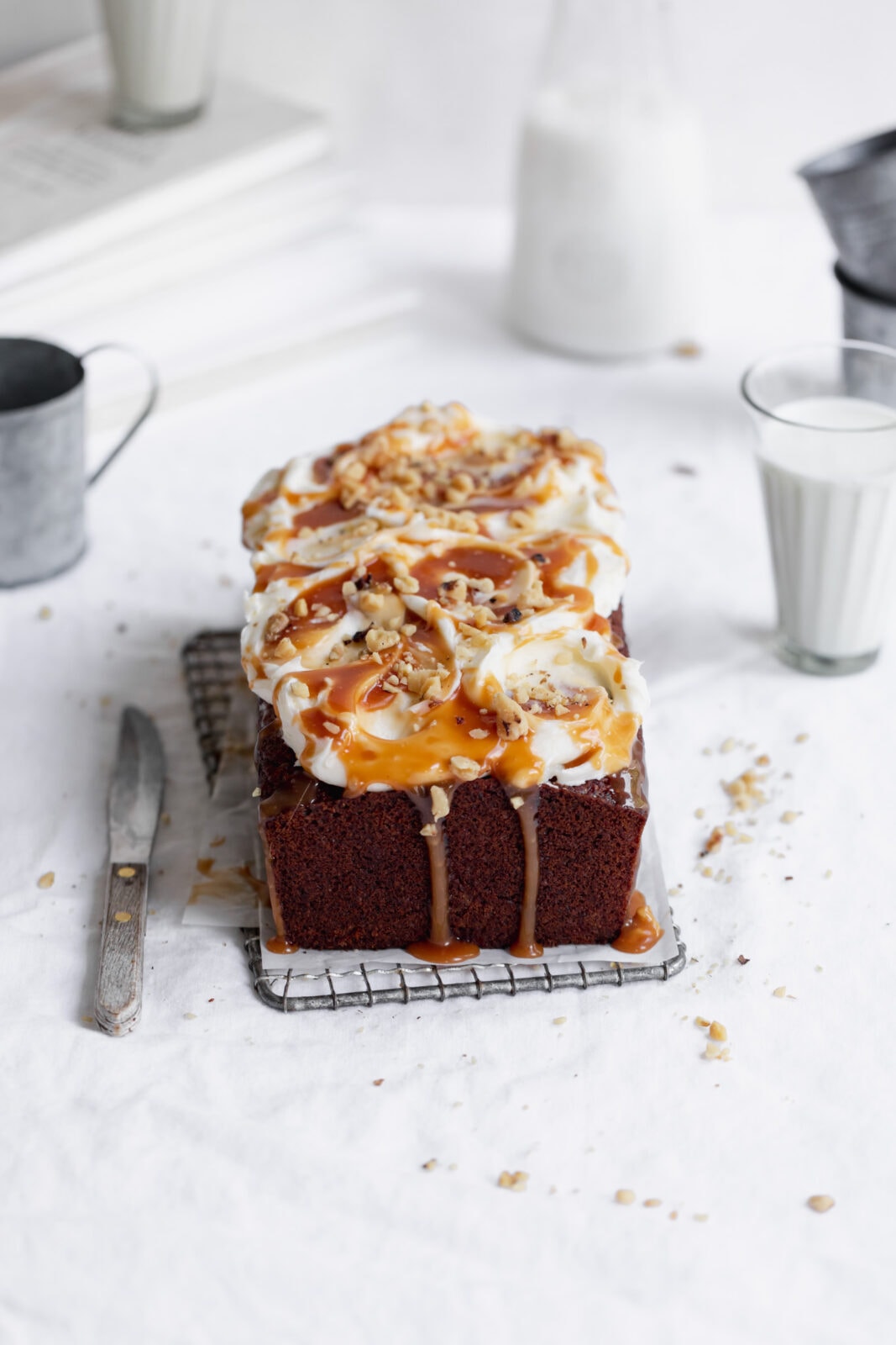 healthy carrot cake loaf cake with cream cheese frosting