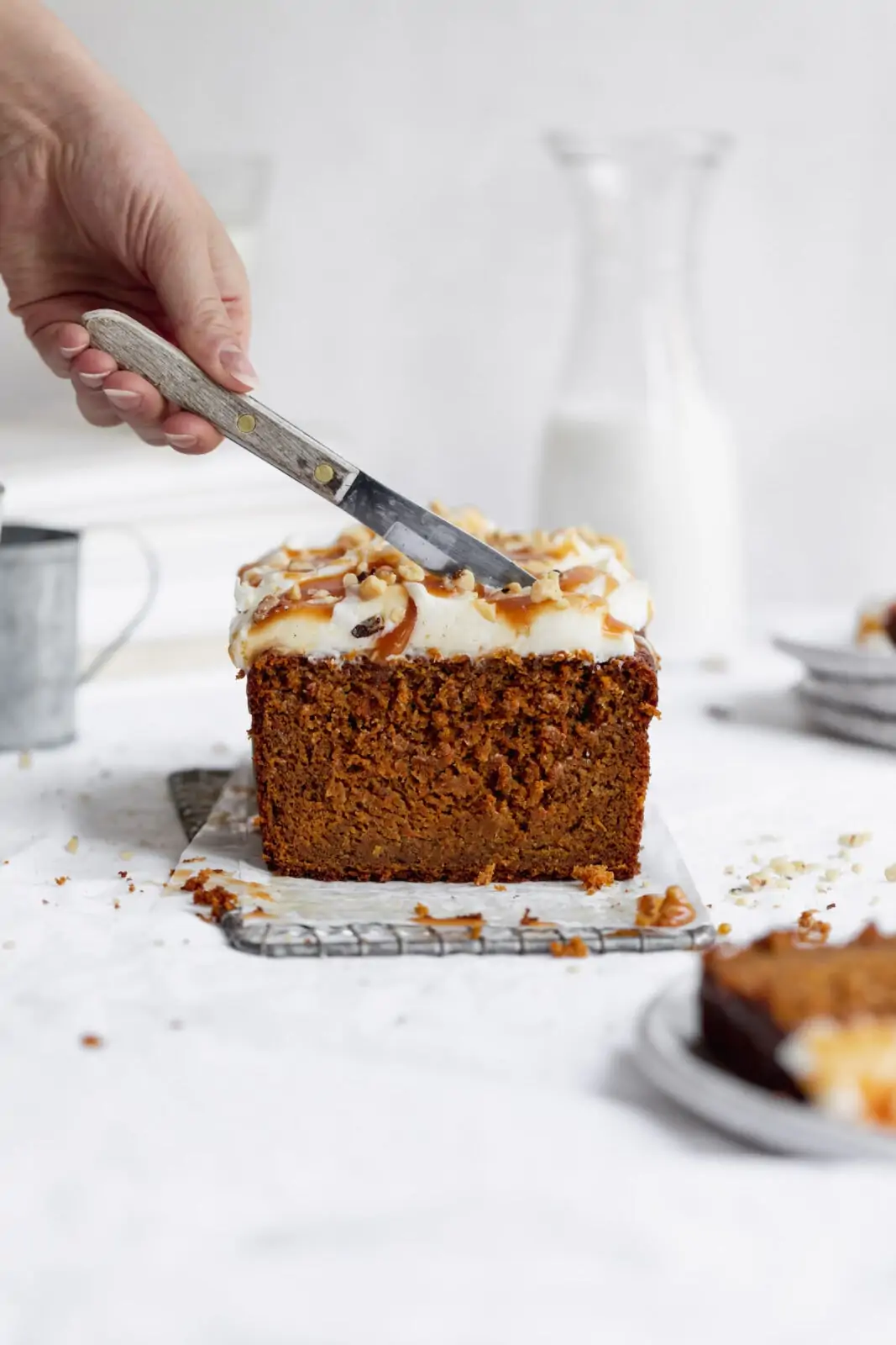 carrot cake loaf cake with cream cheese frosting