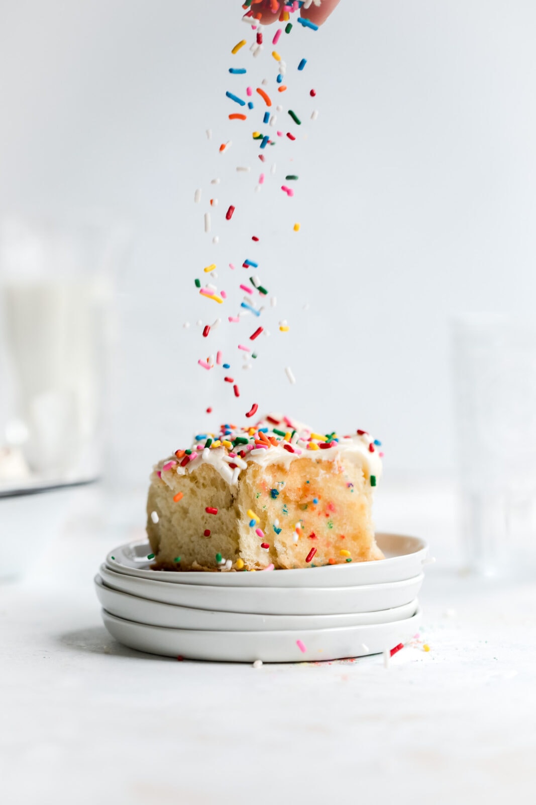 funfetti sweet roll with frosting and sprinkles
