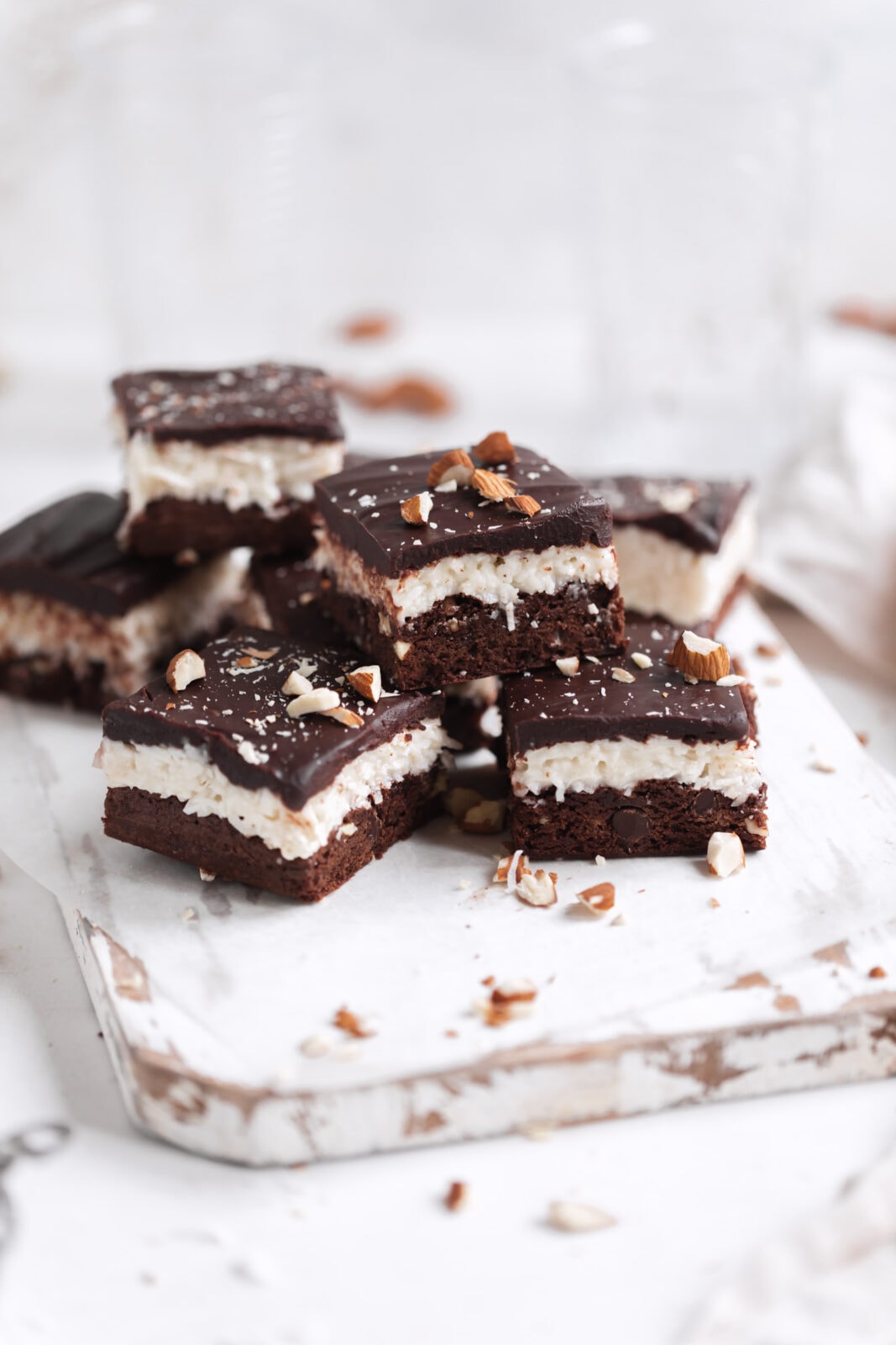 almond joy brownies with coconut and chocolate ganache