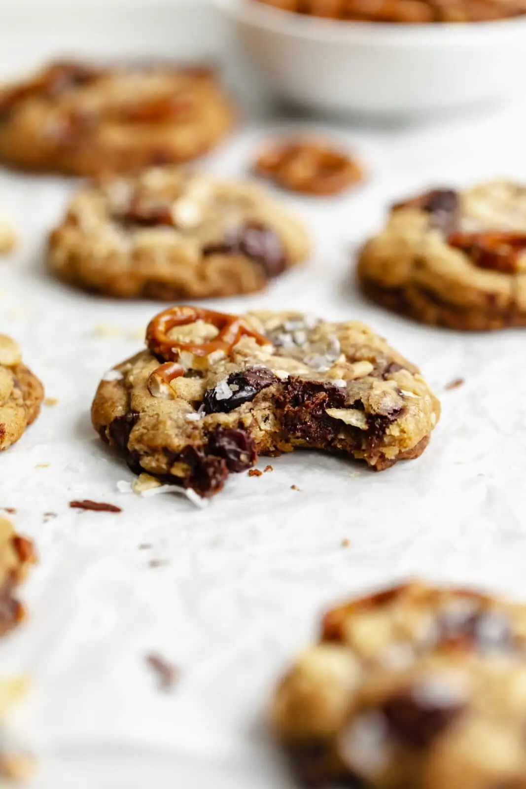chocolate chip cookies with pretzels, chips, and coconut